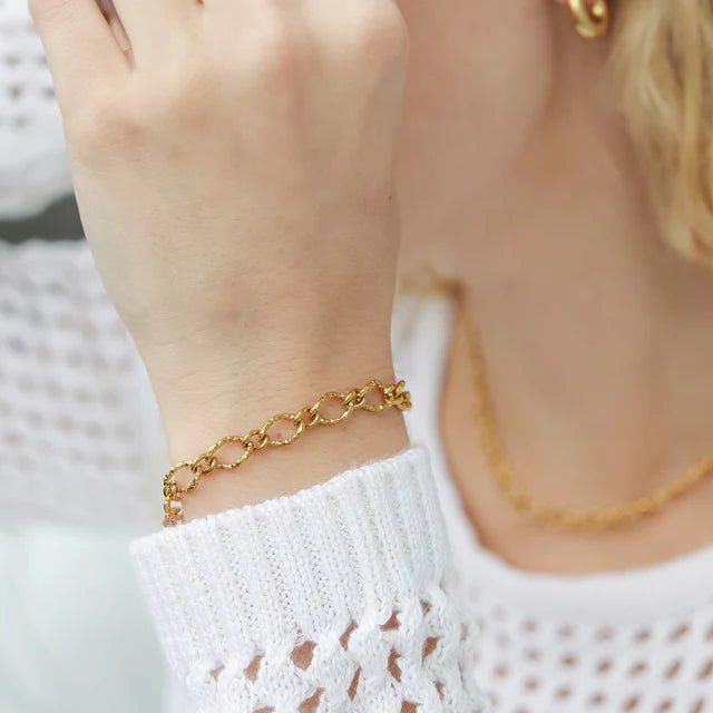 Hammered Oval Chain Bracelet in gold From Juniper With Love