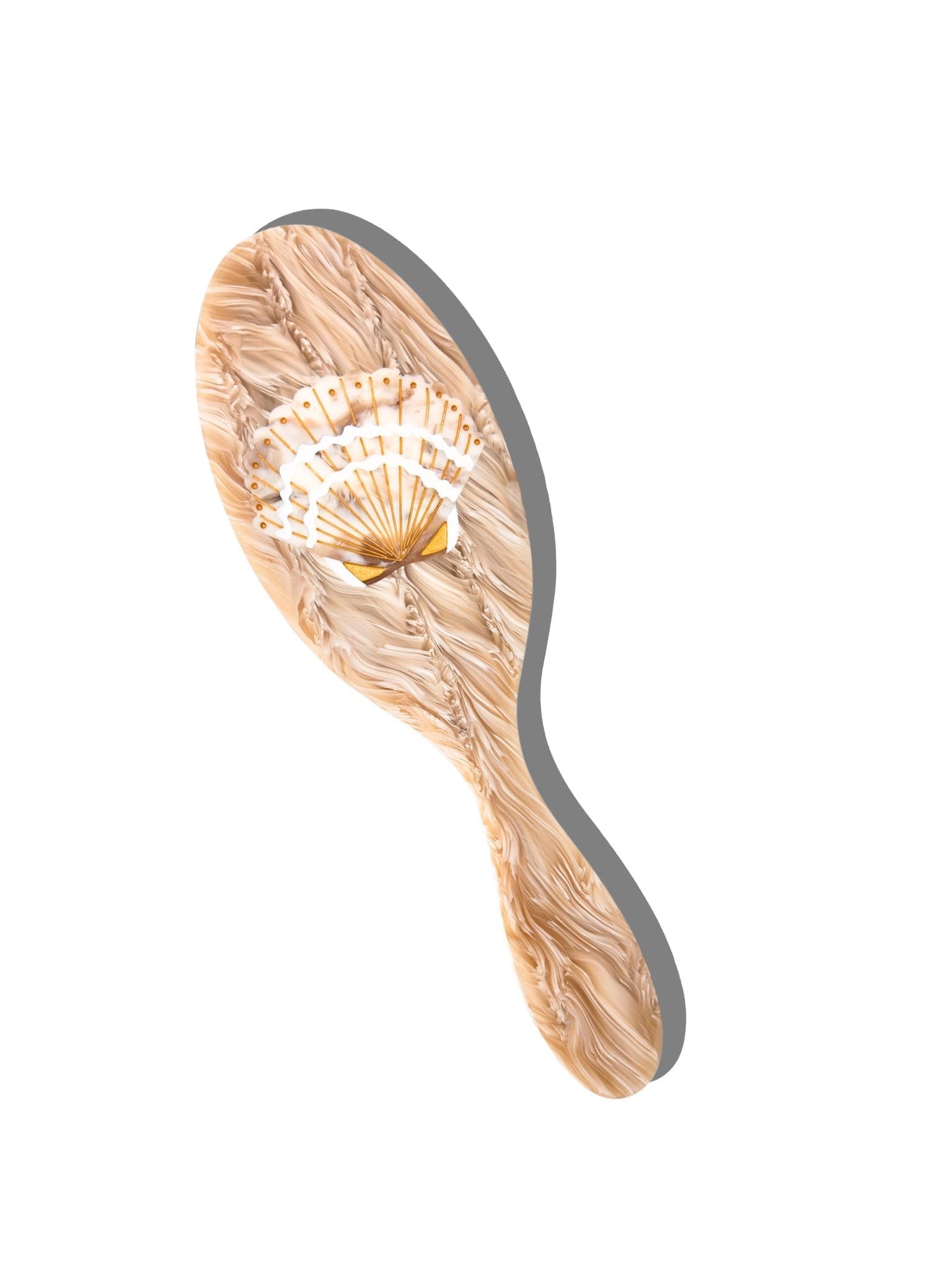 Hand-painted seashell acetate 2-1 Daily Hair Brush; beige marbled handle with white shell motif