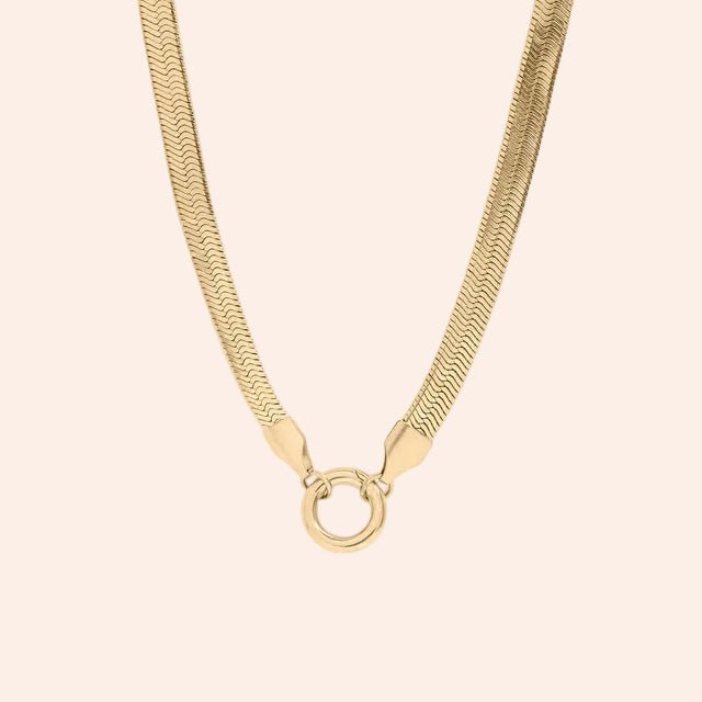 Herringbone charm-holder necklace in gold with circular ring