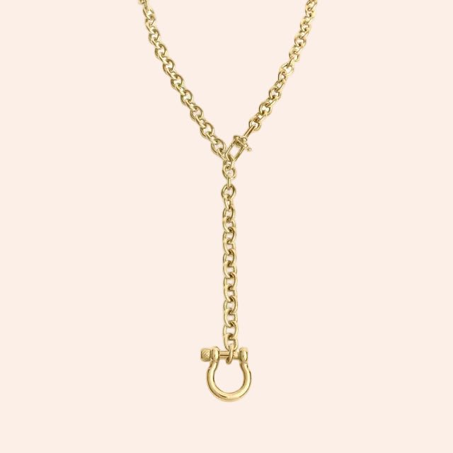 Horseshoe carabiner layering necklace in gold-tone by From Juniper With Love