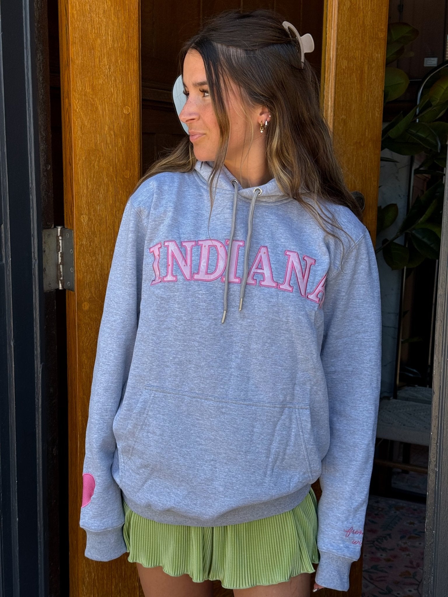 Indiana Embroidered Hoodie / Heather Grey - From Juniper With Love