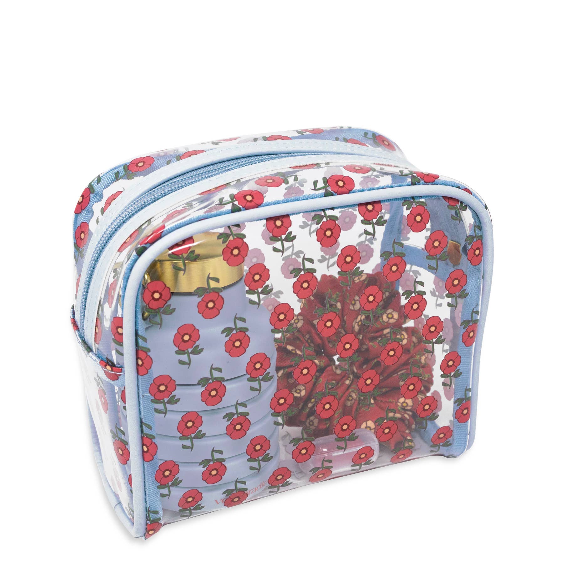 Jet Setter Travel Kit by Vera Bradley, Tiny Poppies; light-blue floral case with red poppies and dual zippers