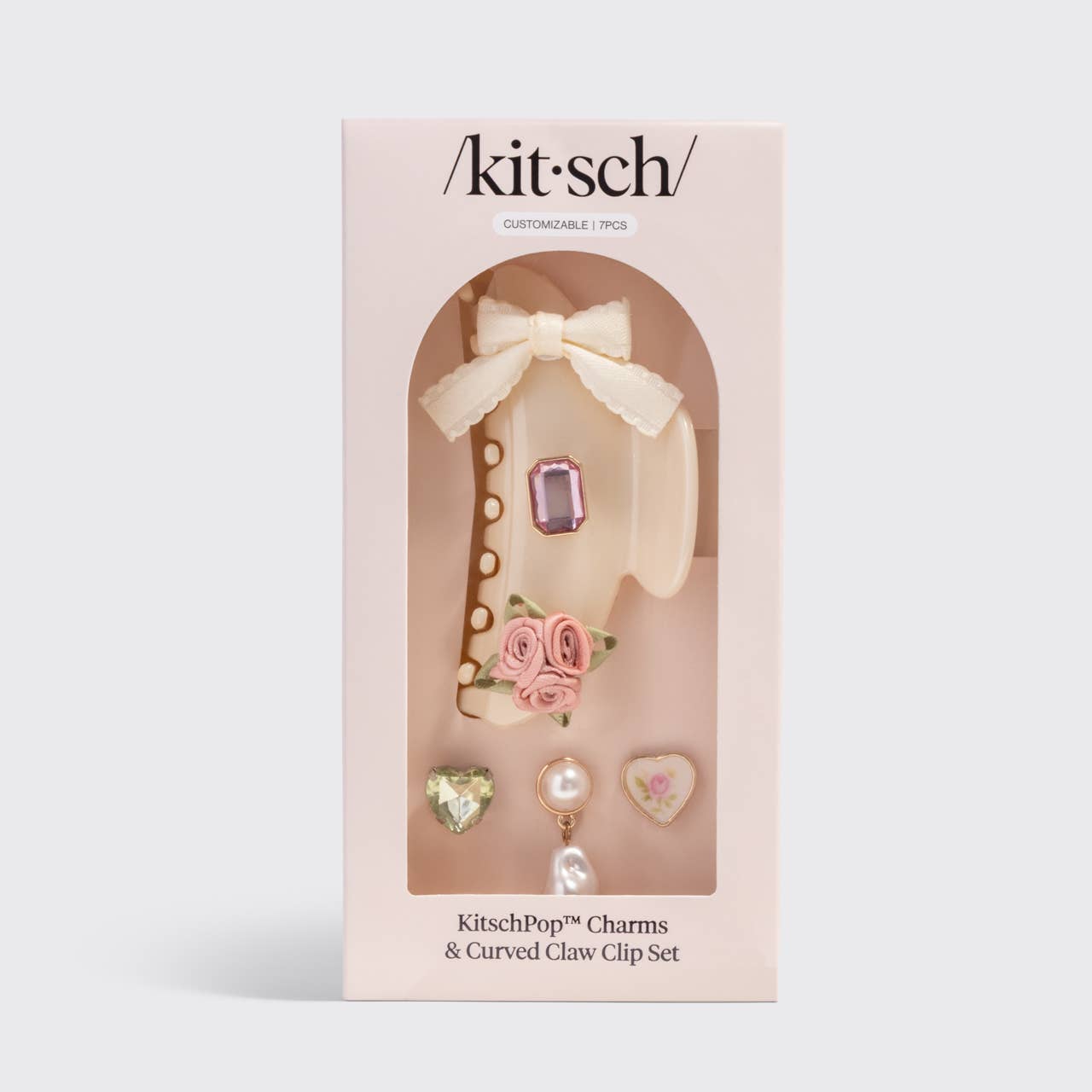 KitschPop™️ Curved Claw Clip 7pc Set Vintage - Pearlized Cream - From Juniper With Love