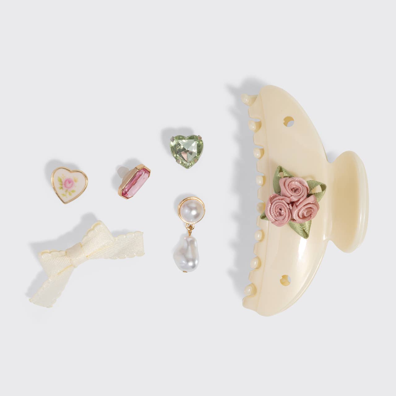KitschPop™️ Curved Claw Clip 7pc Set Vintage - Pearlized Cream - From Juniper With Love