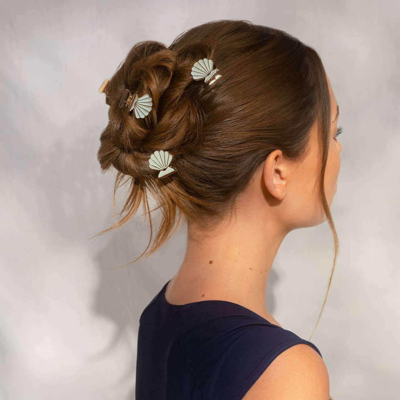 Metal Clam Shell Hair Clip 2pc Set - Gold & Pearlized Cream - From Juniper With Love