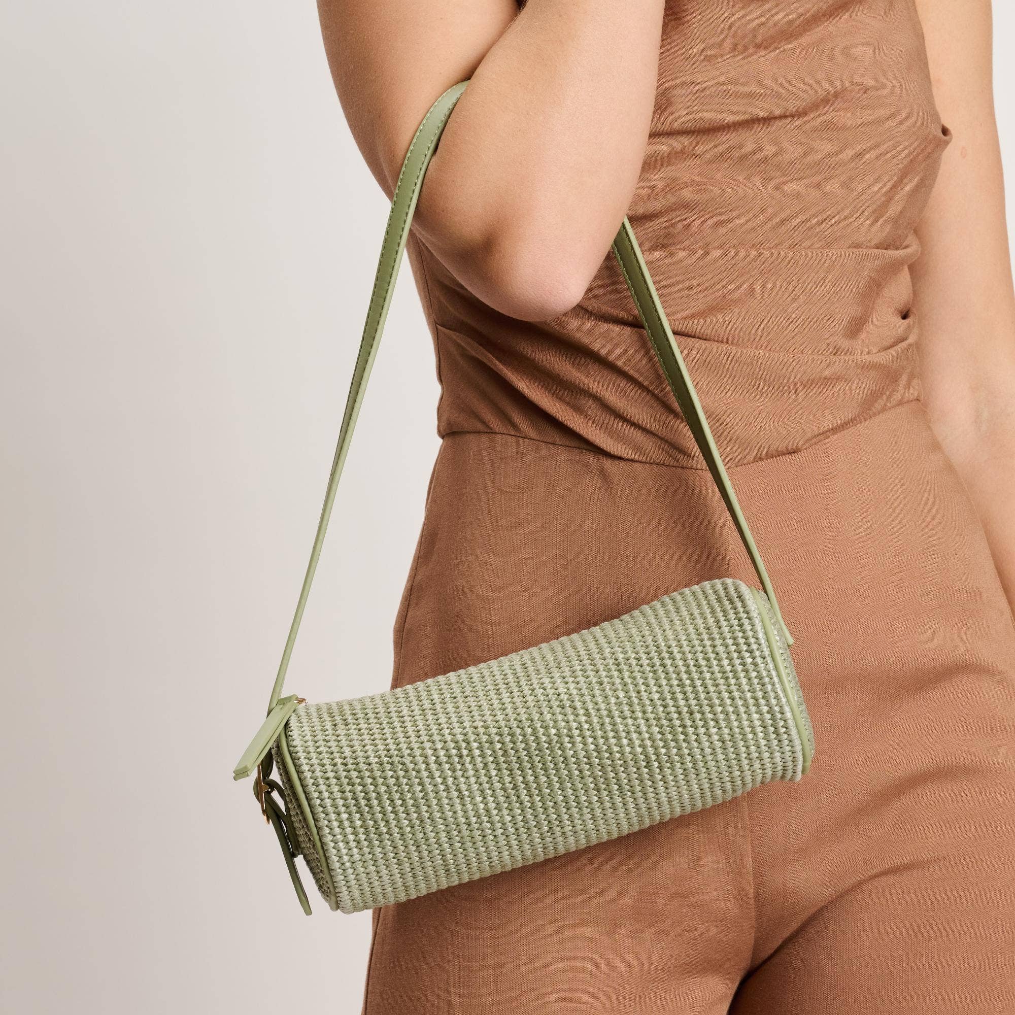 Mila Straw Shoulder Bag / Sage - From Juniper With Love