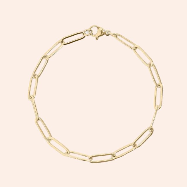 Gold-tone paperclip chain bracelet with lobster clasp