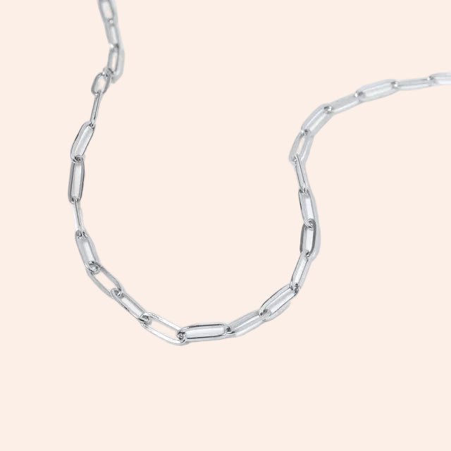 Paperclip chain necklace, silver tone, 4mm links, minimalist accessory