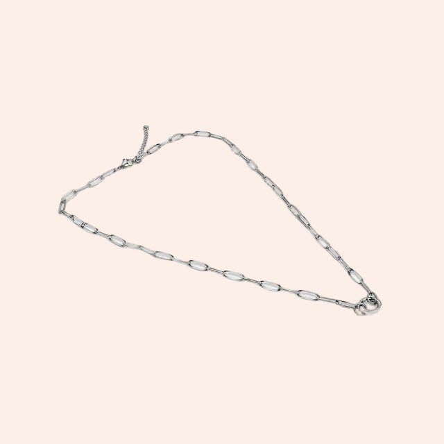 Paperclip Charm Holder Necklace in silver with elongated chain links