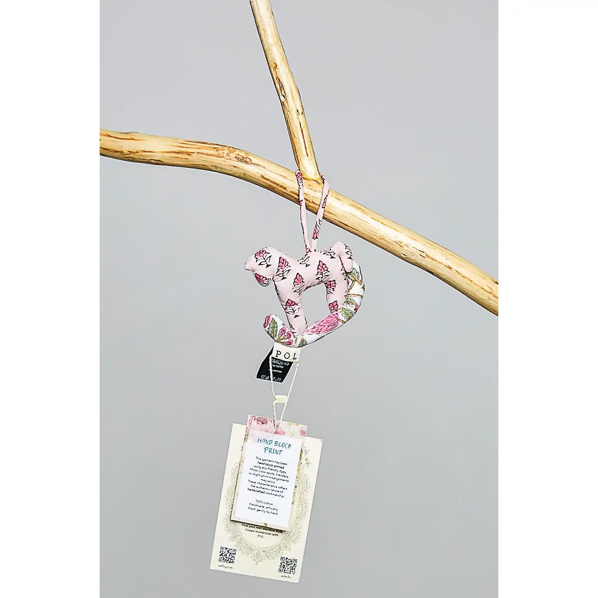 POL Plush rocking horse bag charm, pink floral fabric, keychain accessory
