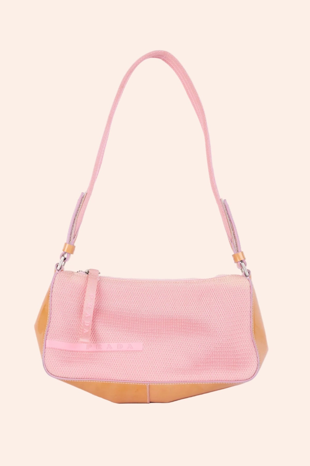 Prada Pink Nylon & Orange Patent Leather Sports Shoulder Bag