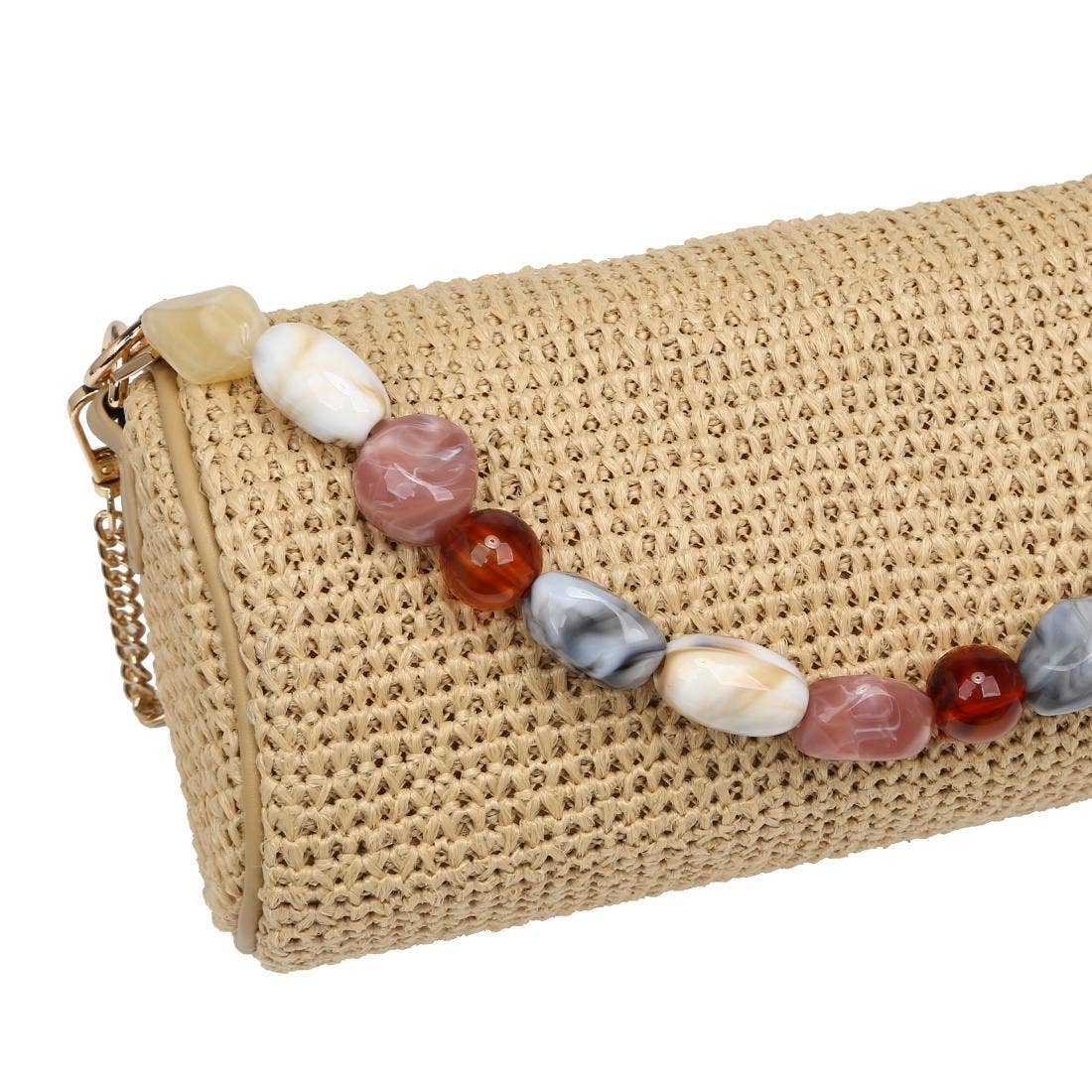 Rachel straw clutch natural color with multicolored beaded strap by Urban Expressions