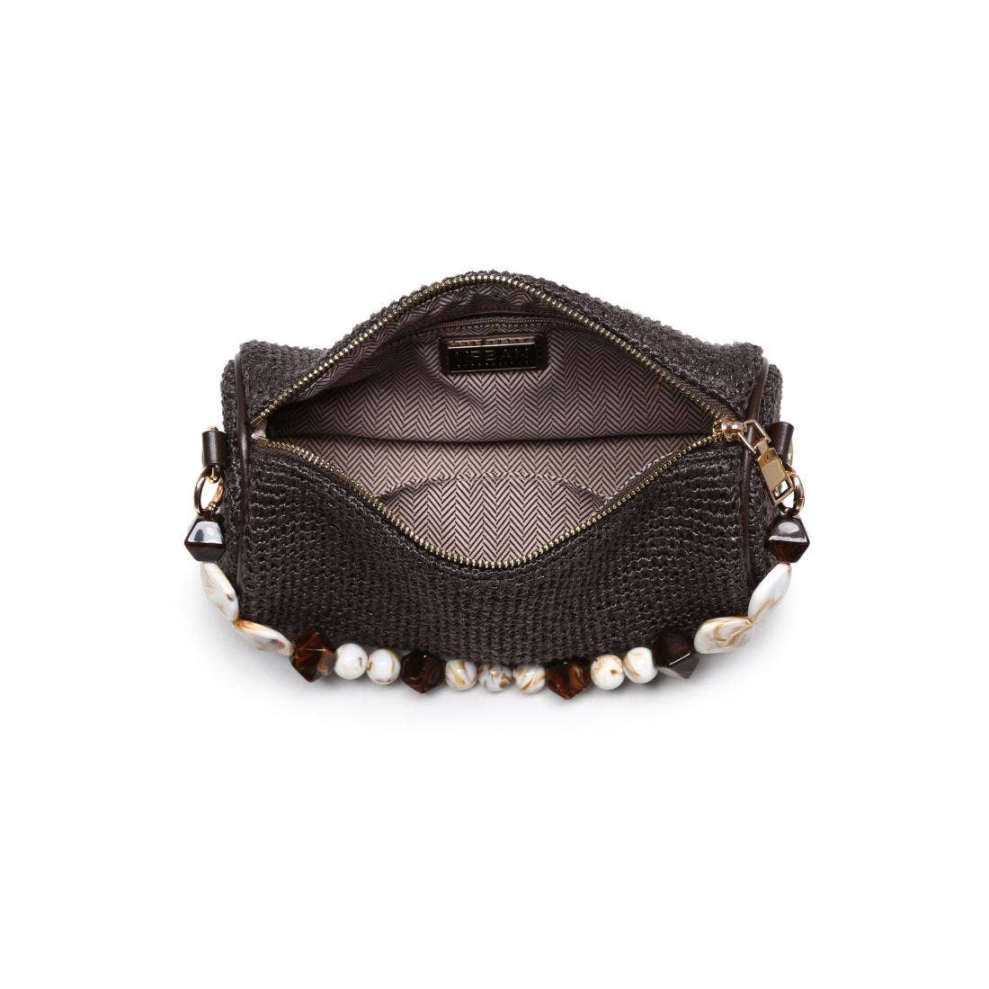 Rachel Straw Clutch Natural by Urban Expressions with beaded trim and zipper closure