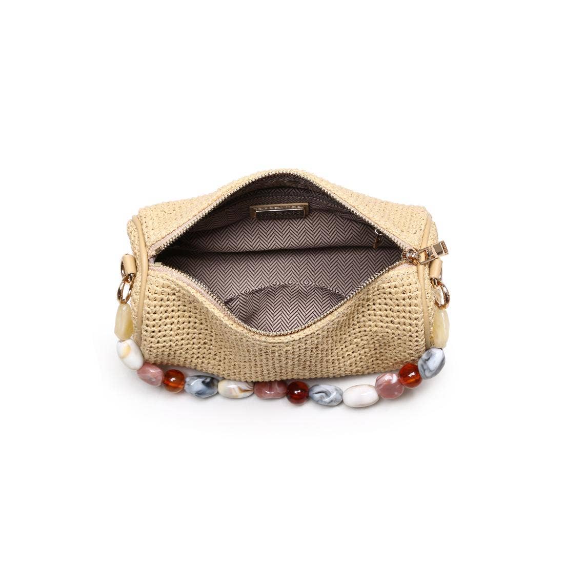 Rachel Straw Clutch by Urban Expressions, natural woven straw with multicolor bead trim and zipper