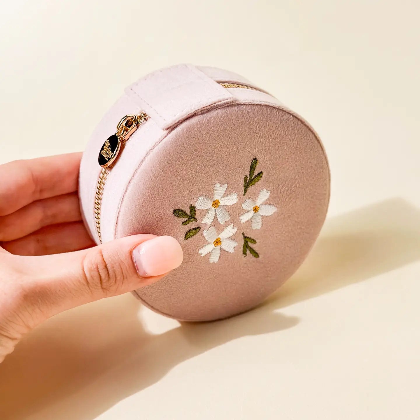 Round Velvet Jewelry Case / Floral Blush - From Juniper With Love