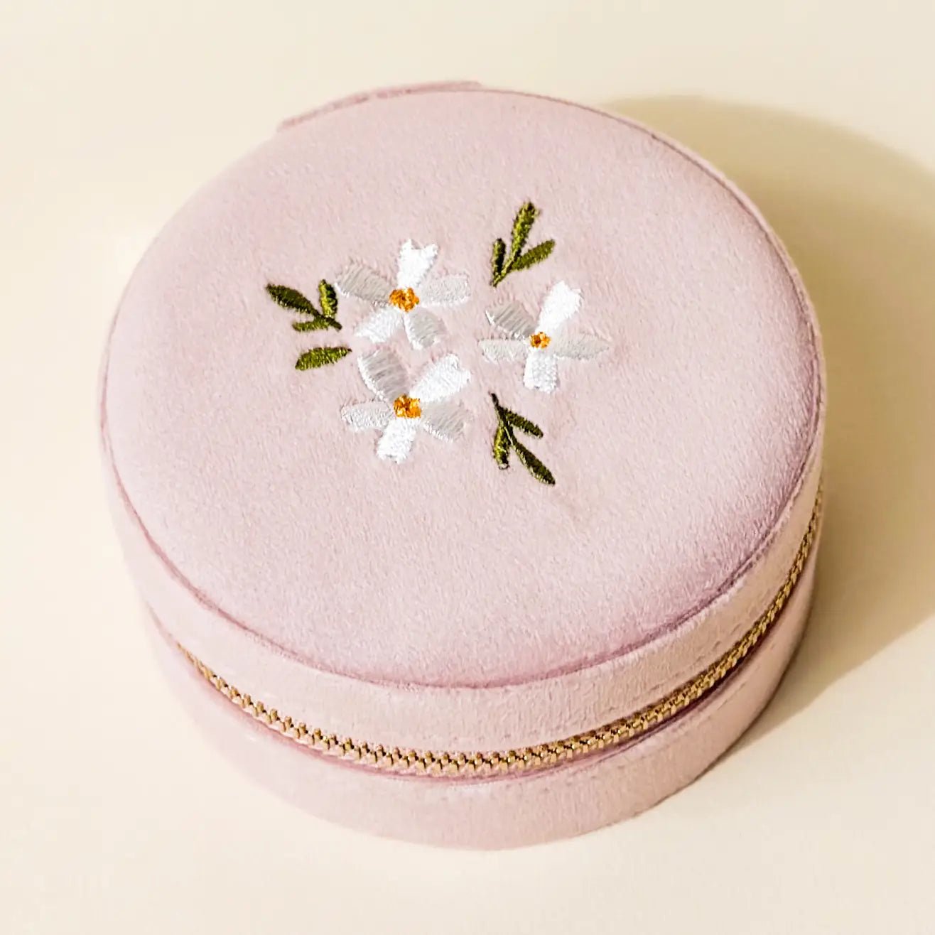 Round Velvet Jewelry Case / Floral Blush - From Juniper With Love