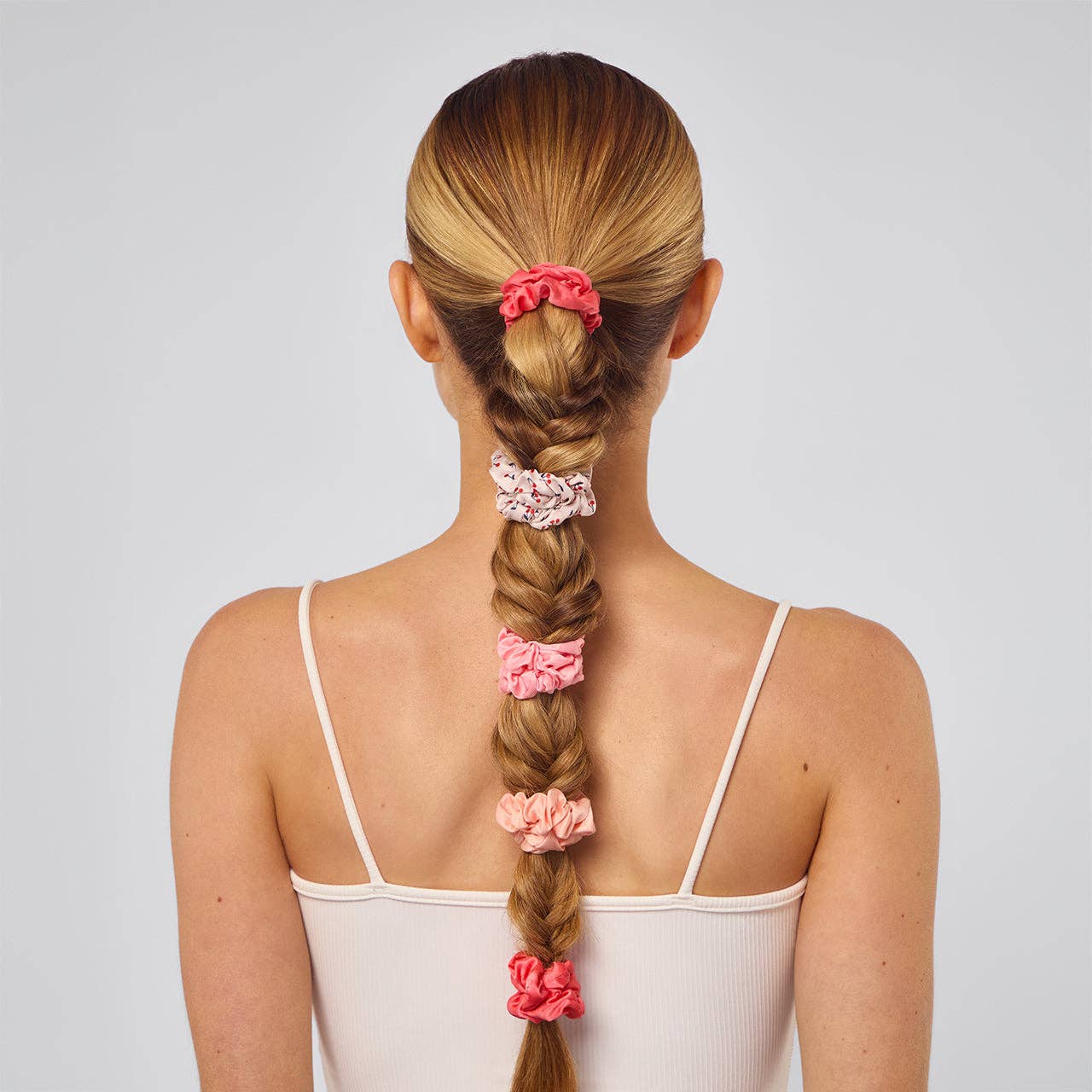 Ruched Satin Scrunchies 5pc Set / Assorted Cherry Blossom - From Juniper With Love