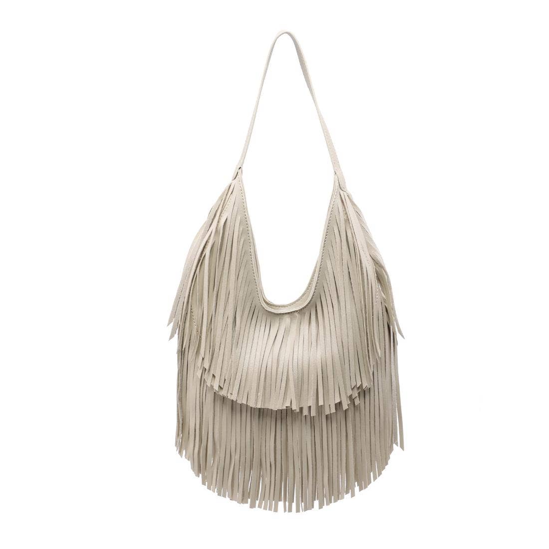 Stevie Hobo bag by Moda Luxe in cream with layered fringe