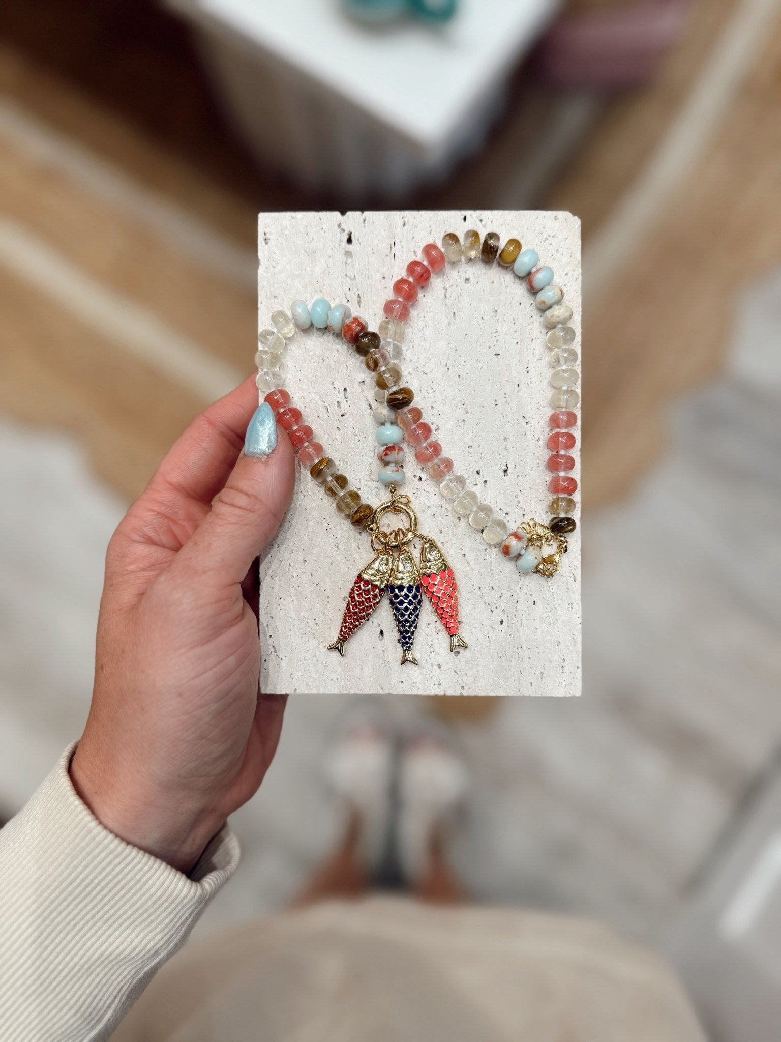 Three Fishes Beaded Necklace - From Juniper With Love