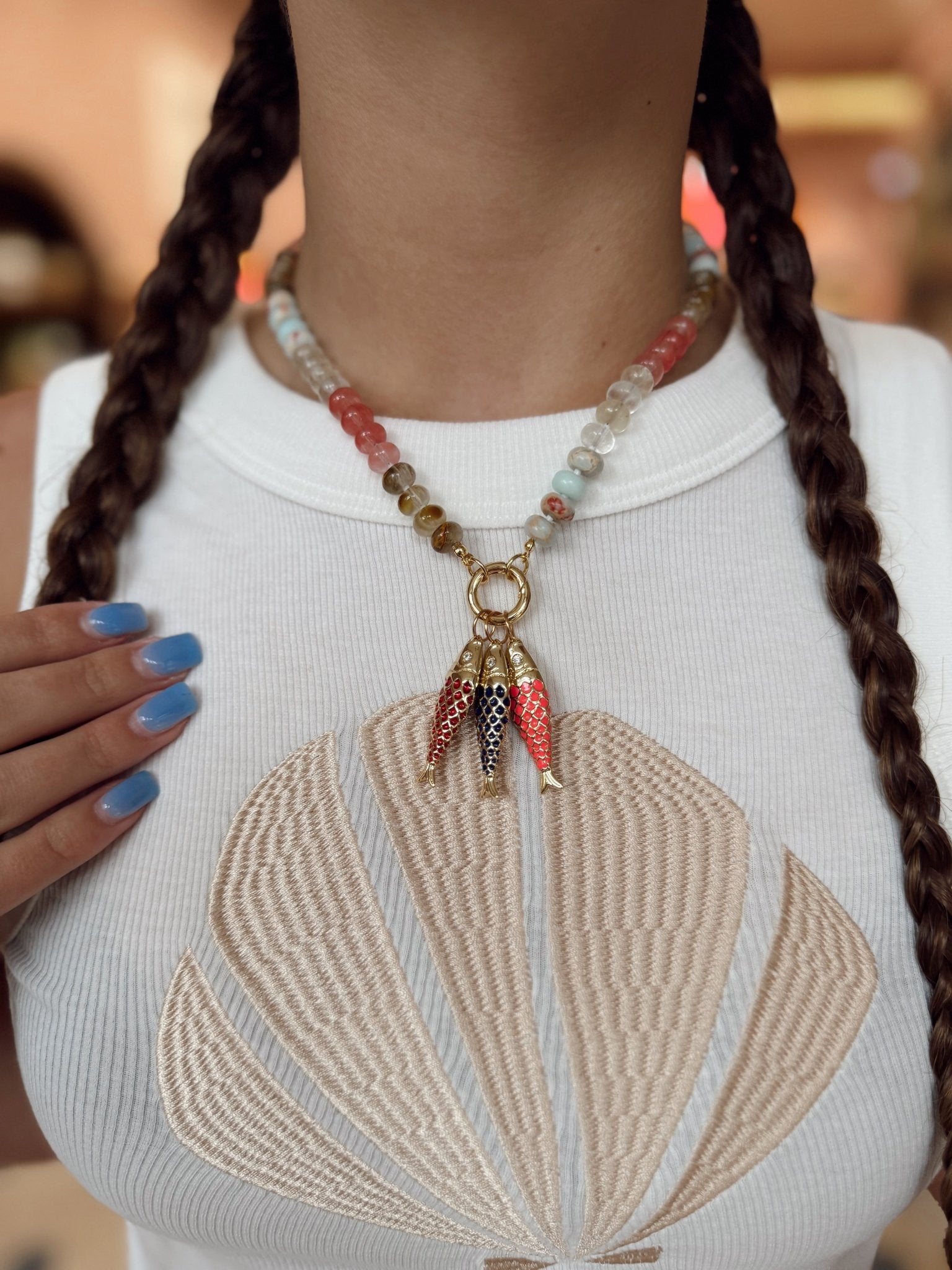 Three Fishes Beaded Necklace - From Juniper With Love