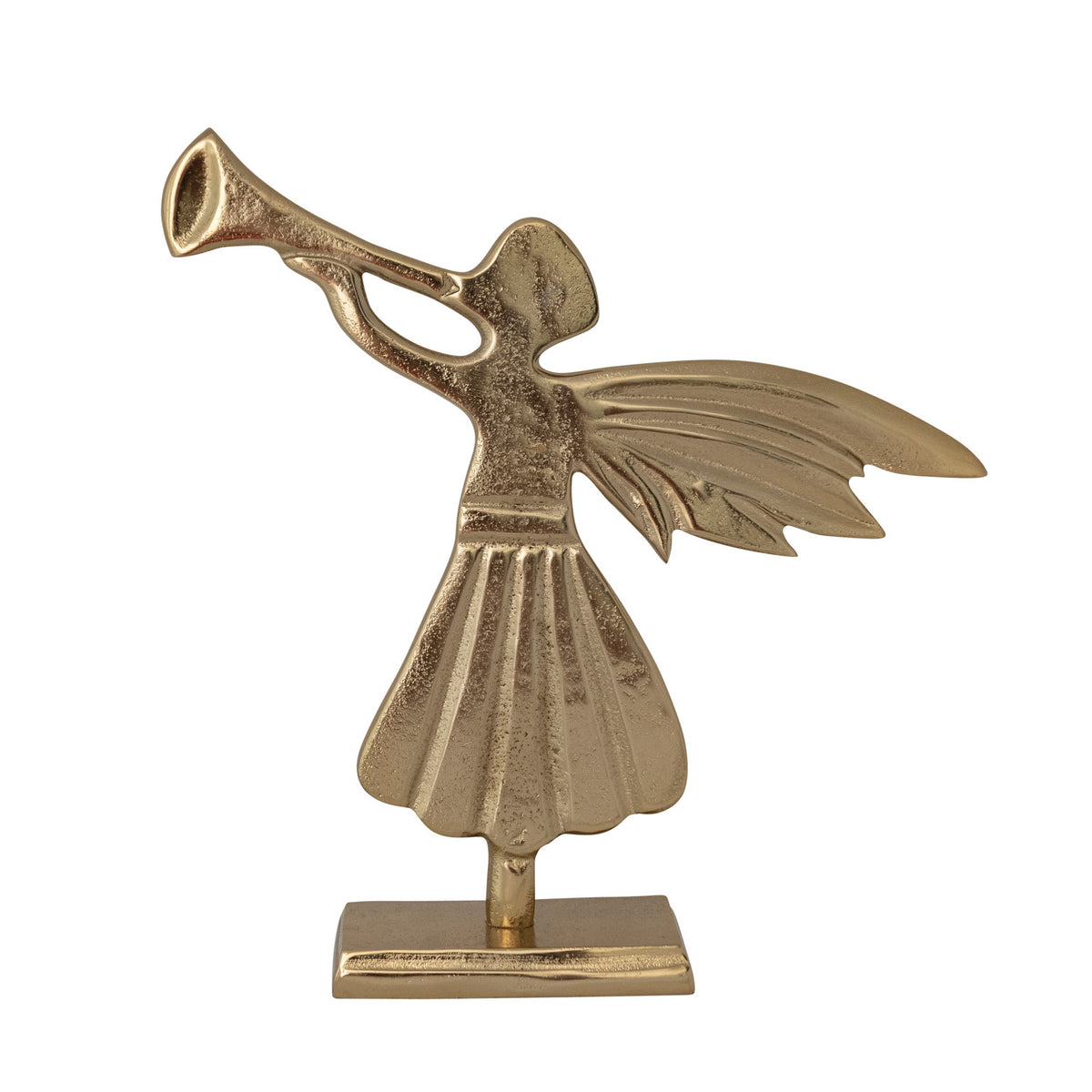 Cast Aluminum Two-Sided Angel with Trumpet, Gold Finish