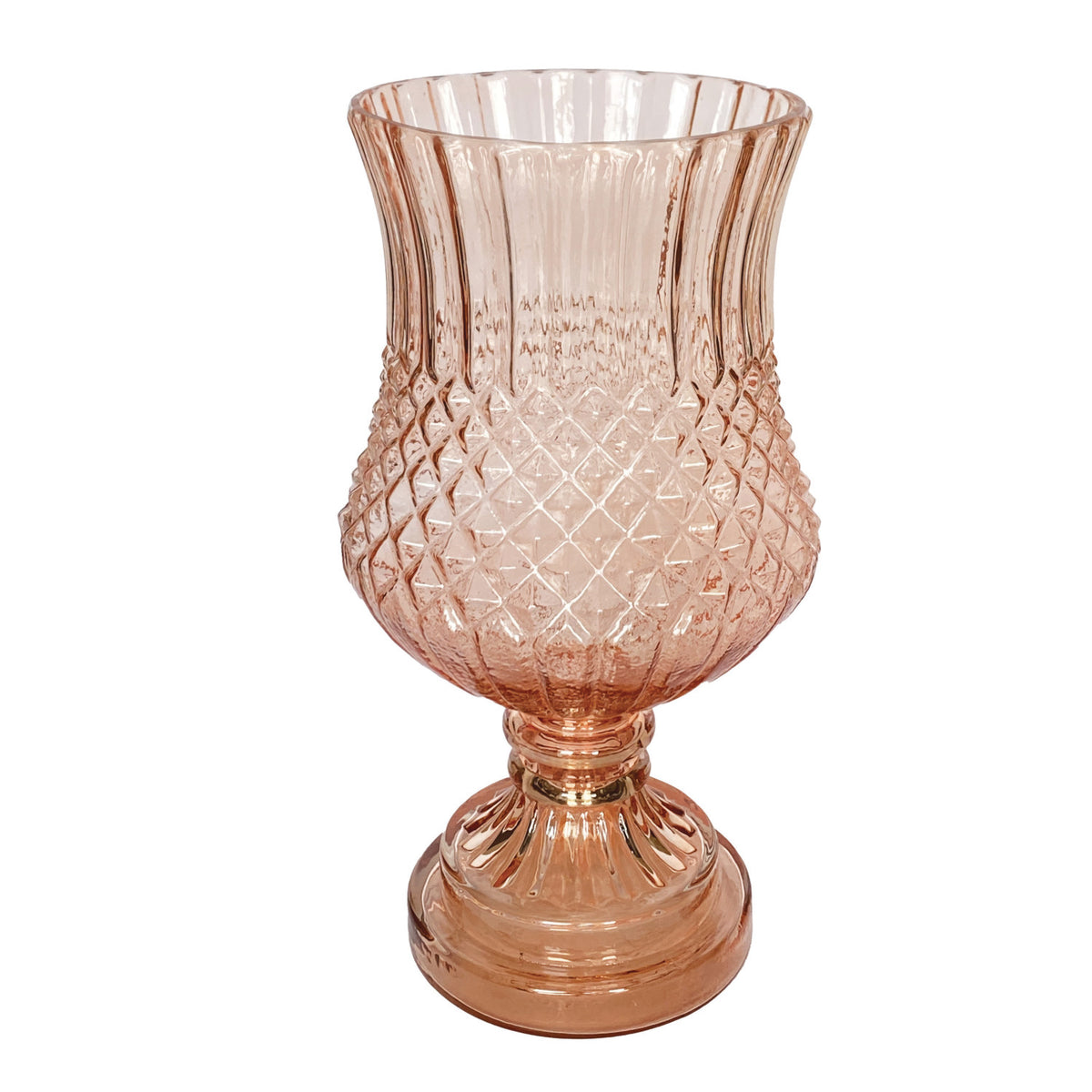 Embossed Glass Footed Vase, Pink