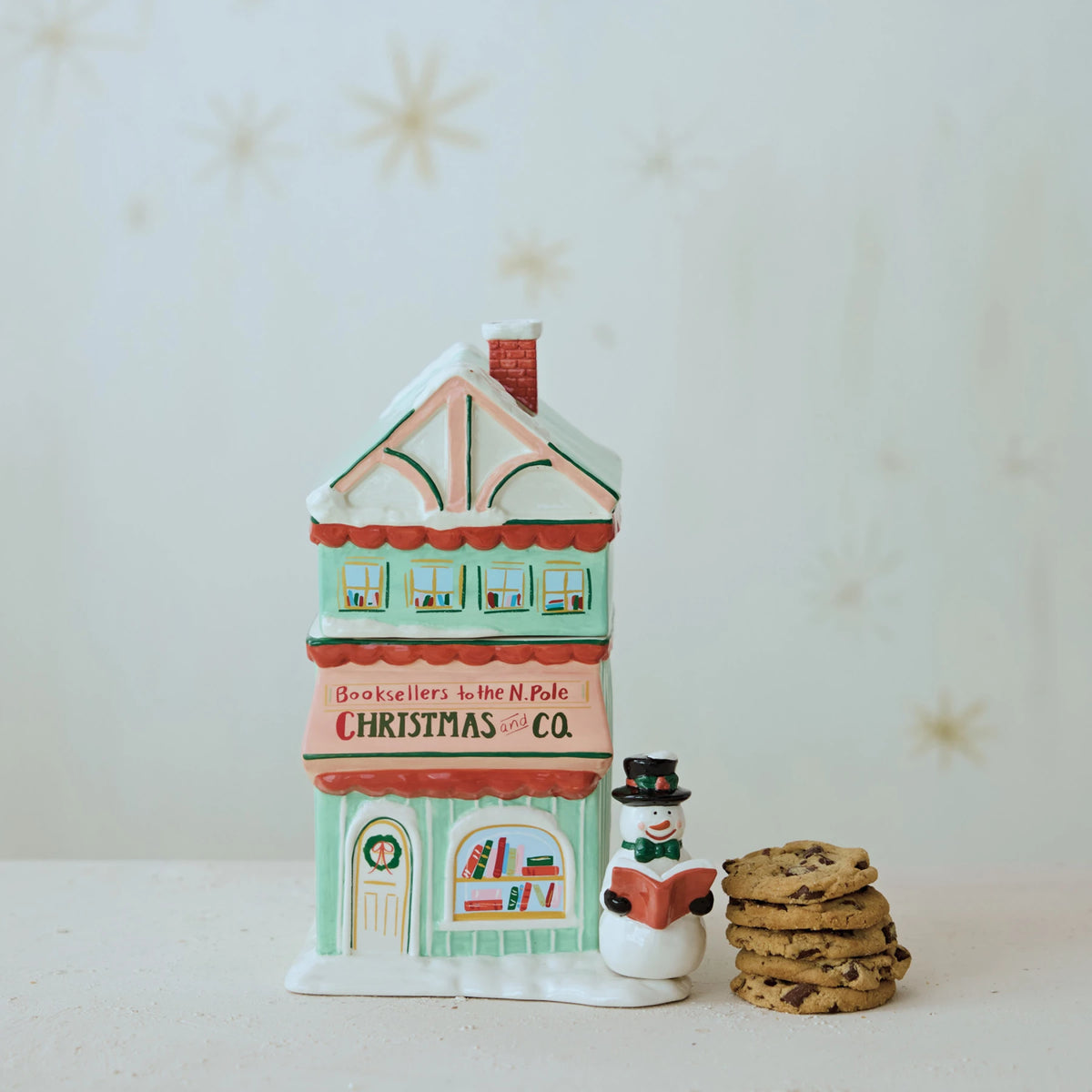 Hand-Painted Ceramic Bookstore Shaped Cookie Jar