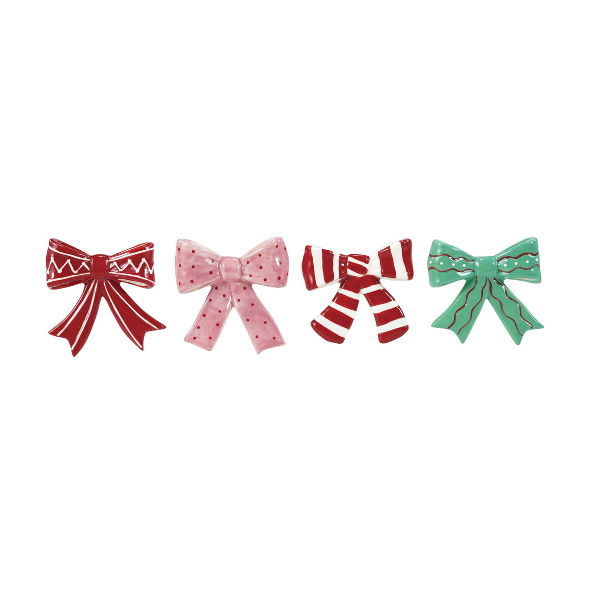 Hand-Painted Stoneware Bow Shaped Magnet with Pattern, 4 Styles ©