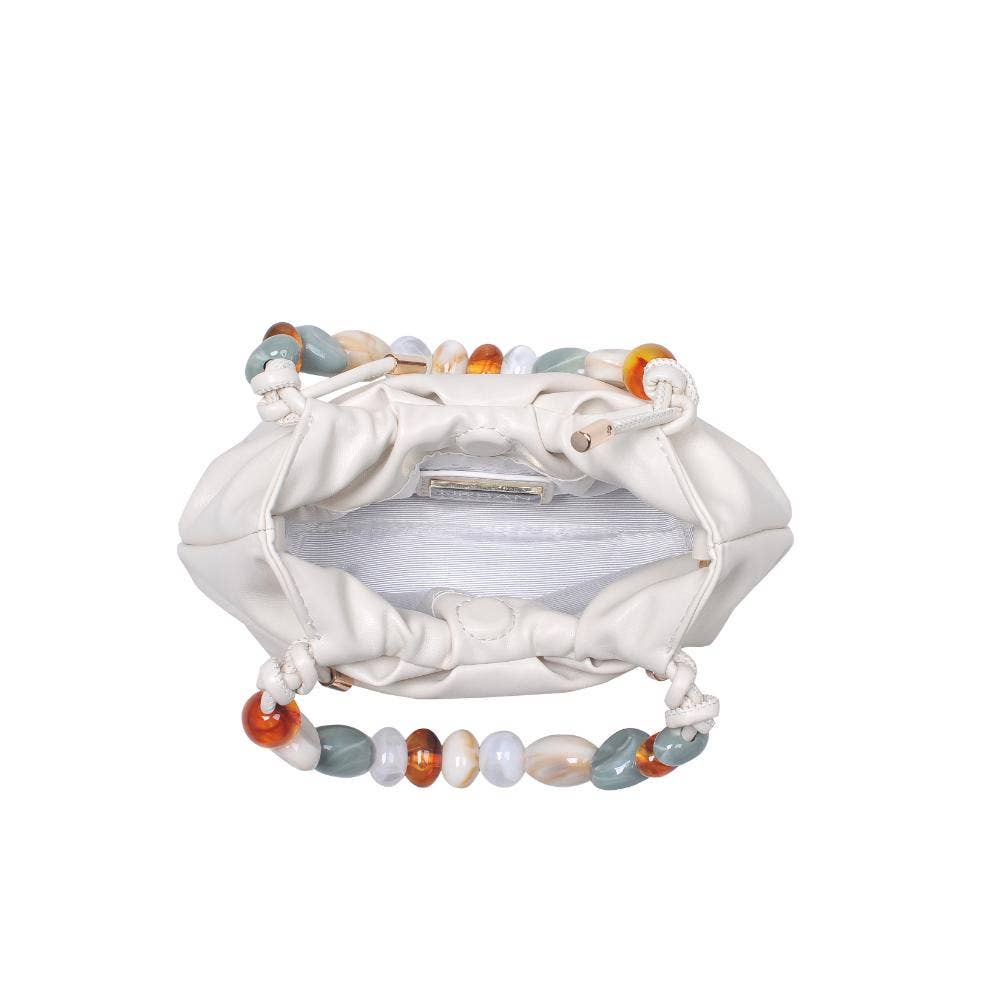 Yzabelle Crossbody bag in ivory with a multicolor beaded strap