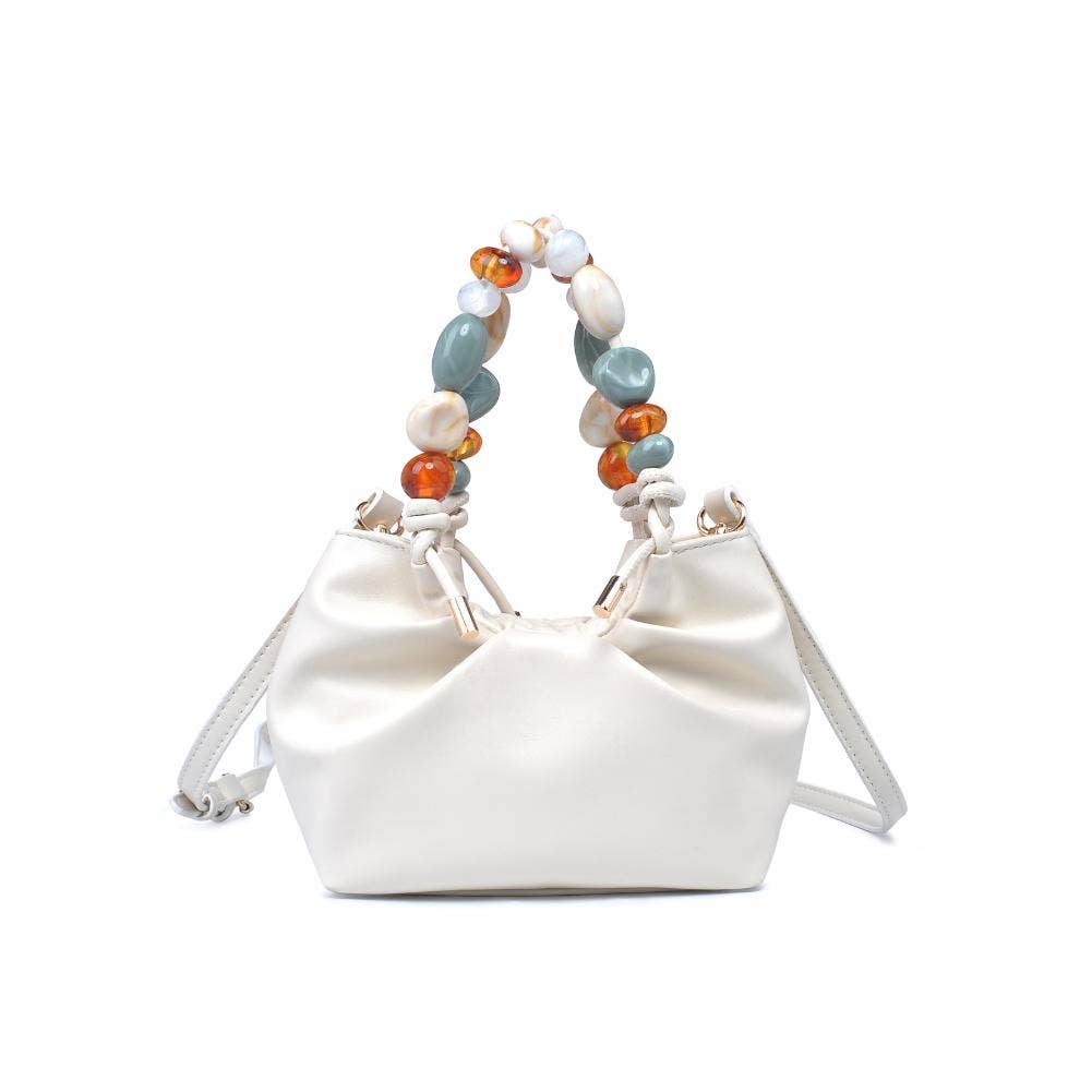 Yzabelle Crossbody bag in ivory with a chunky multicolor beaded handle by Urban Expressions.