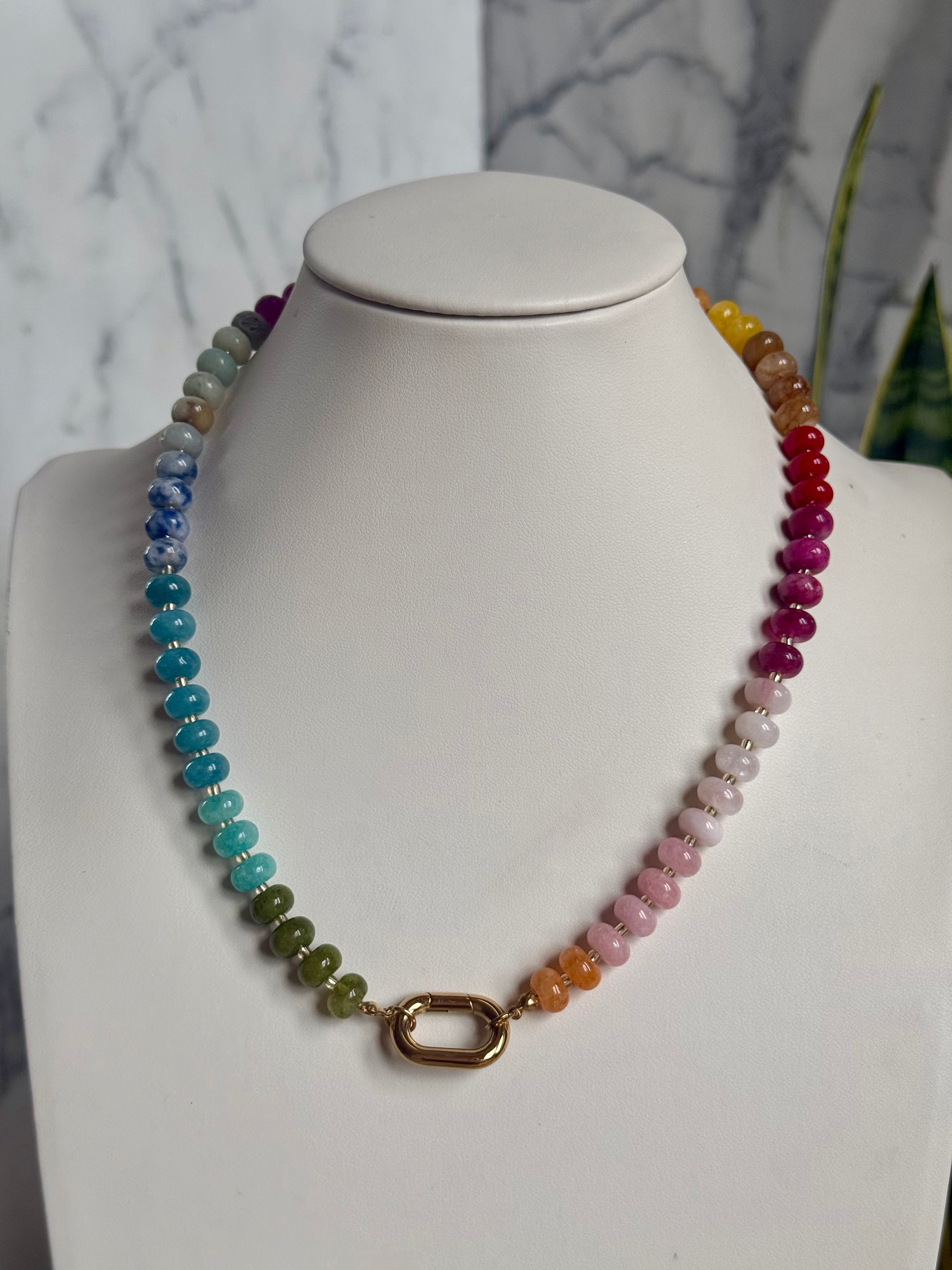 Keepsake Strand Necklace Cooper from From Juniper With Love in rainbow pastel beads with gold-tone clasp