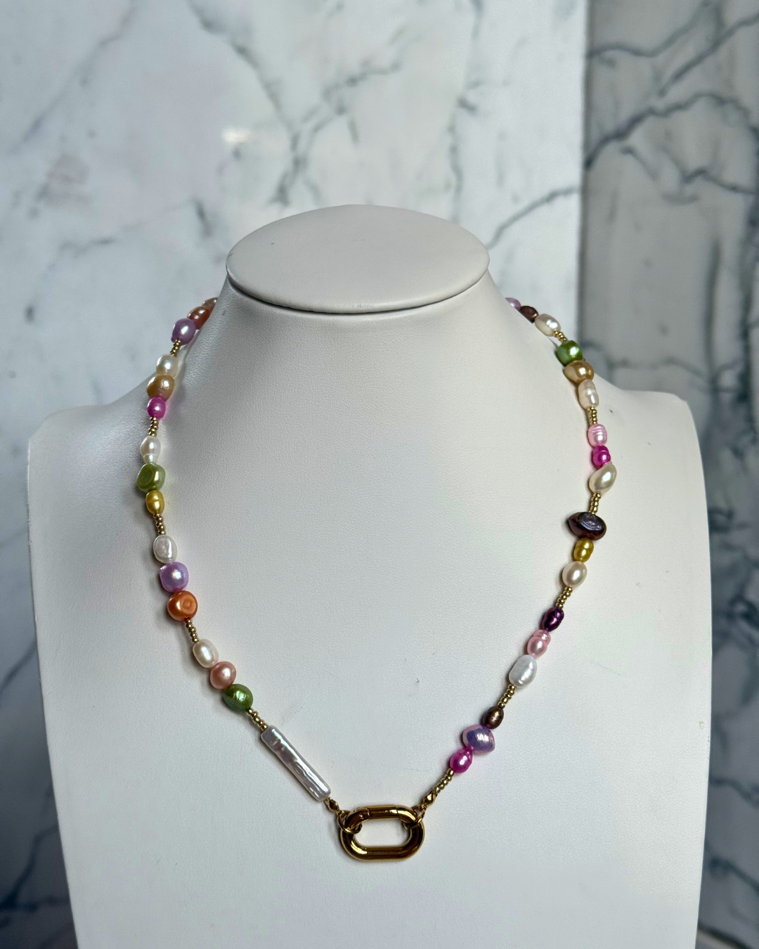 Keepsake Strand / Secret Garden Necklace by From Juniper With Love, multicolor pearl bead strand with gold clasp
