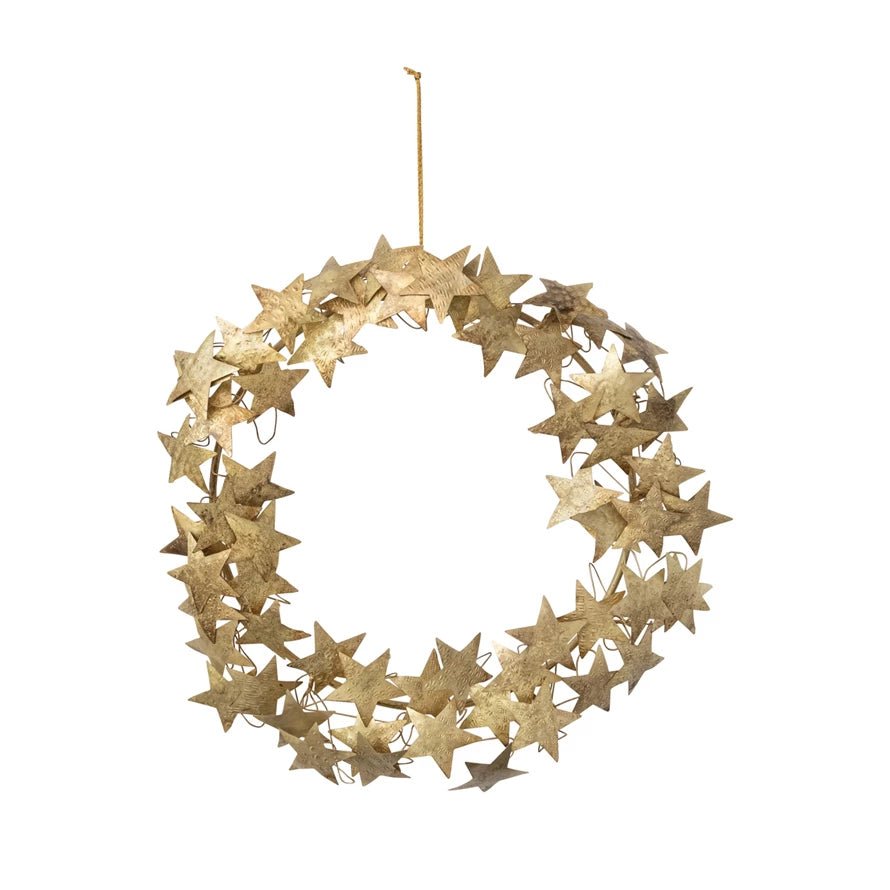 13" Round Embossed Metal Stars Wreath / Gold Finish - From Juniper With Love