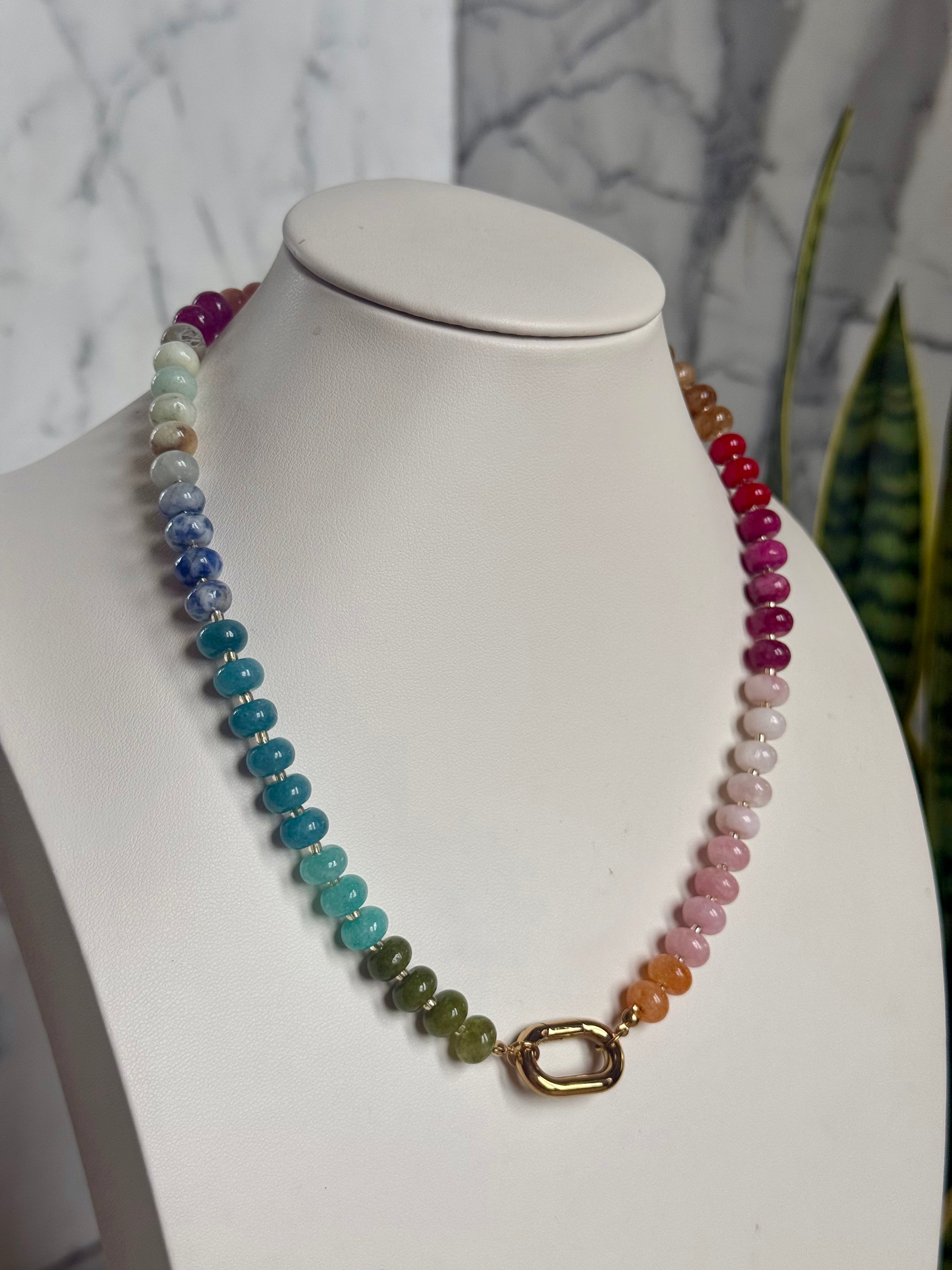 Keepsake Strand Necklace by From Juniper With Love in pastel rainbow beads with a gold clasp.