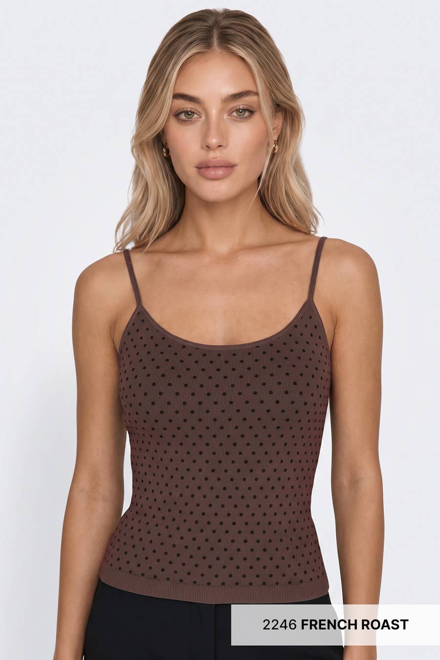 Black Polka Strap Cami / French Roast
