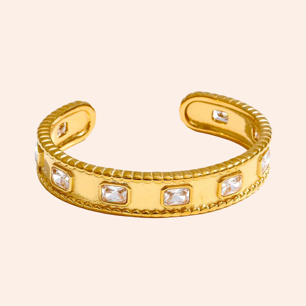 Golden Story Cuff bracelet in gold-tone with square clear stones