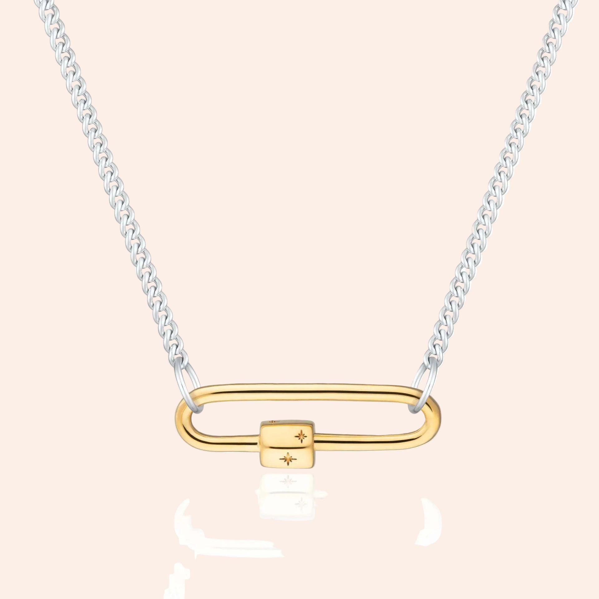 Story Lock Necklace from From Juniper With Love; silver chain with gold lock pendant