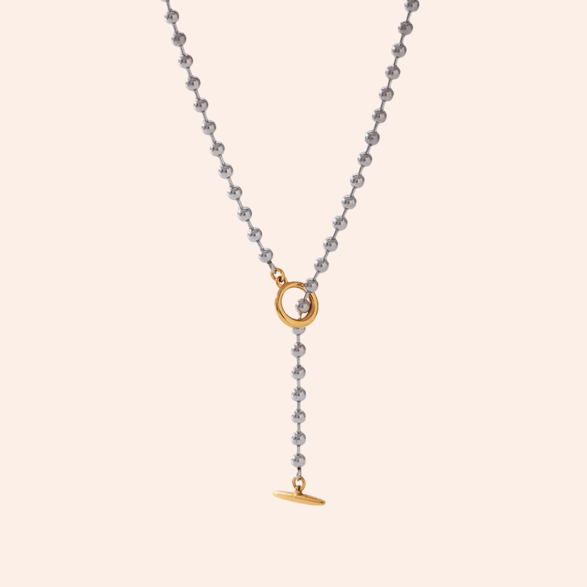 Mix Metal Ball Chain Necklace by From Juniper With Love, silver bead chain with gold ring accent.