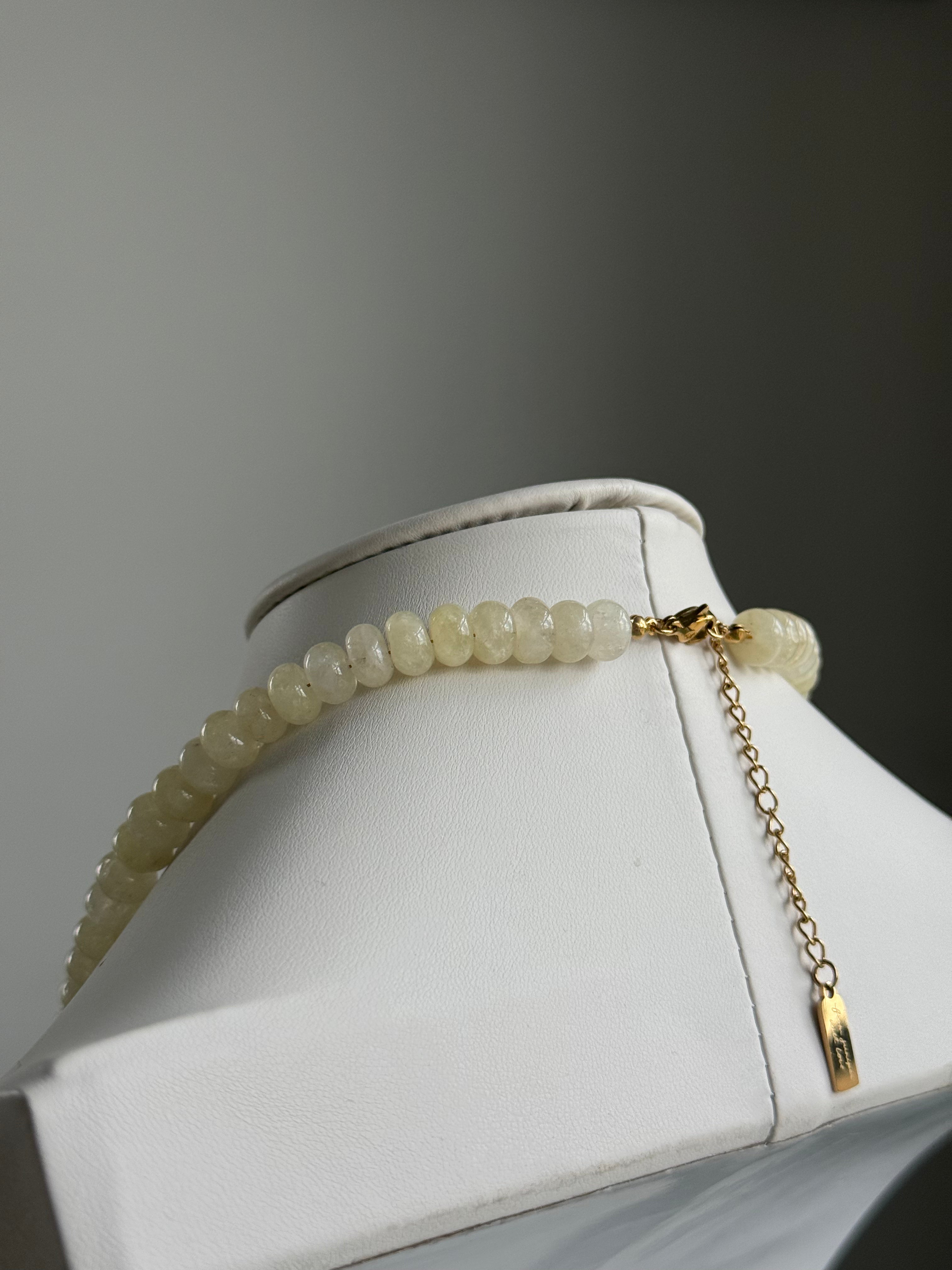 Keepsake Strand Necklace Morning Dew by From Juniper With Love; cream beads with gold chain.