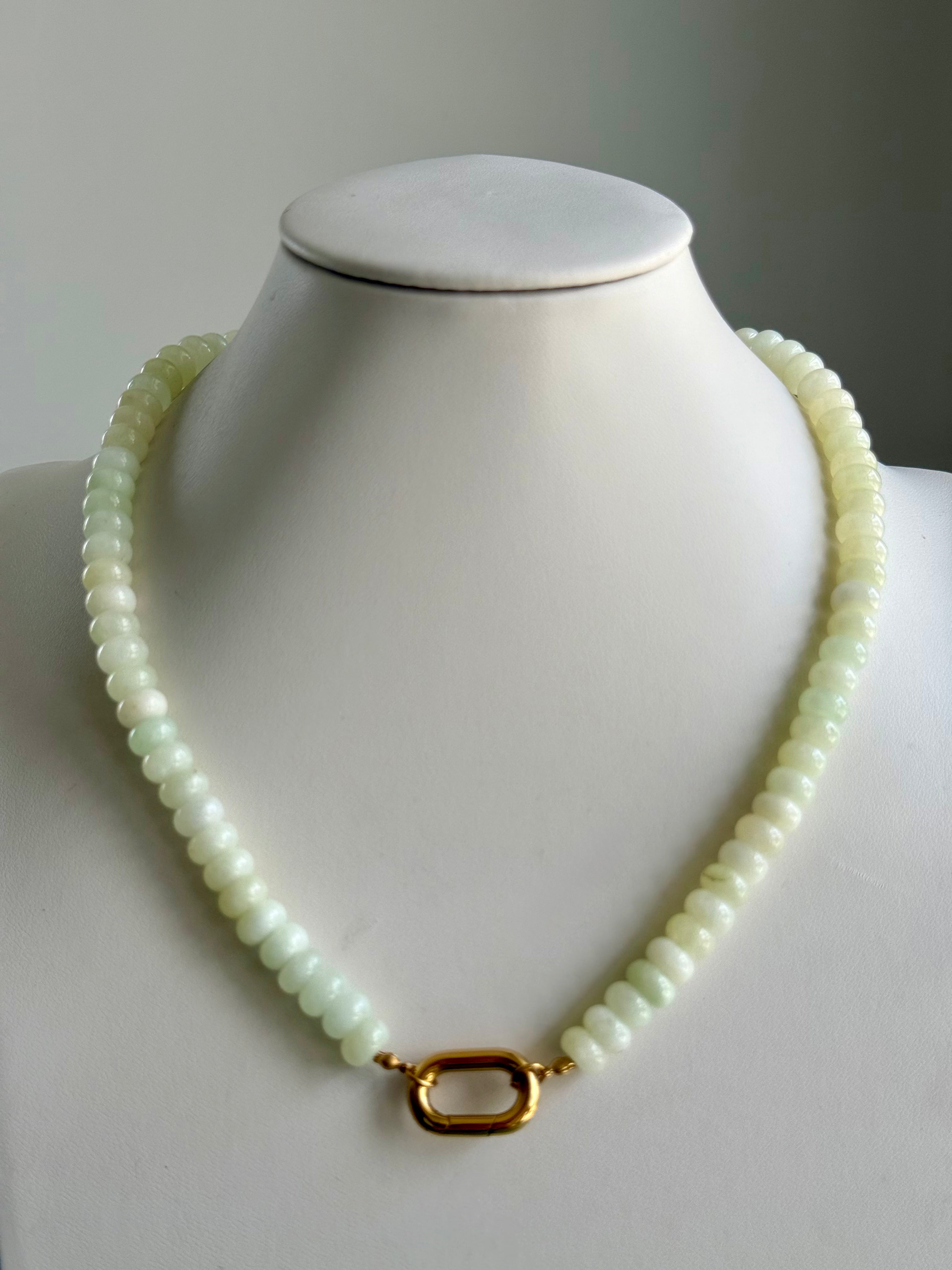 Keepsake Strand Necklace Sugar: pale mint-green beads with gold-tone clasp