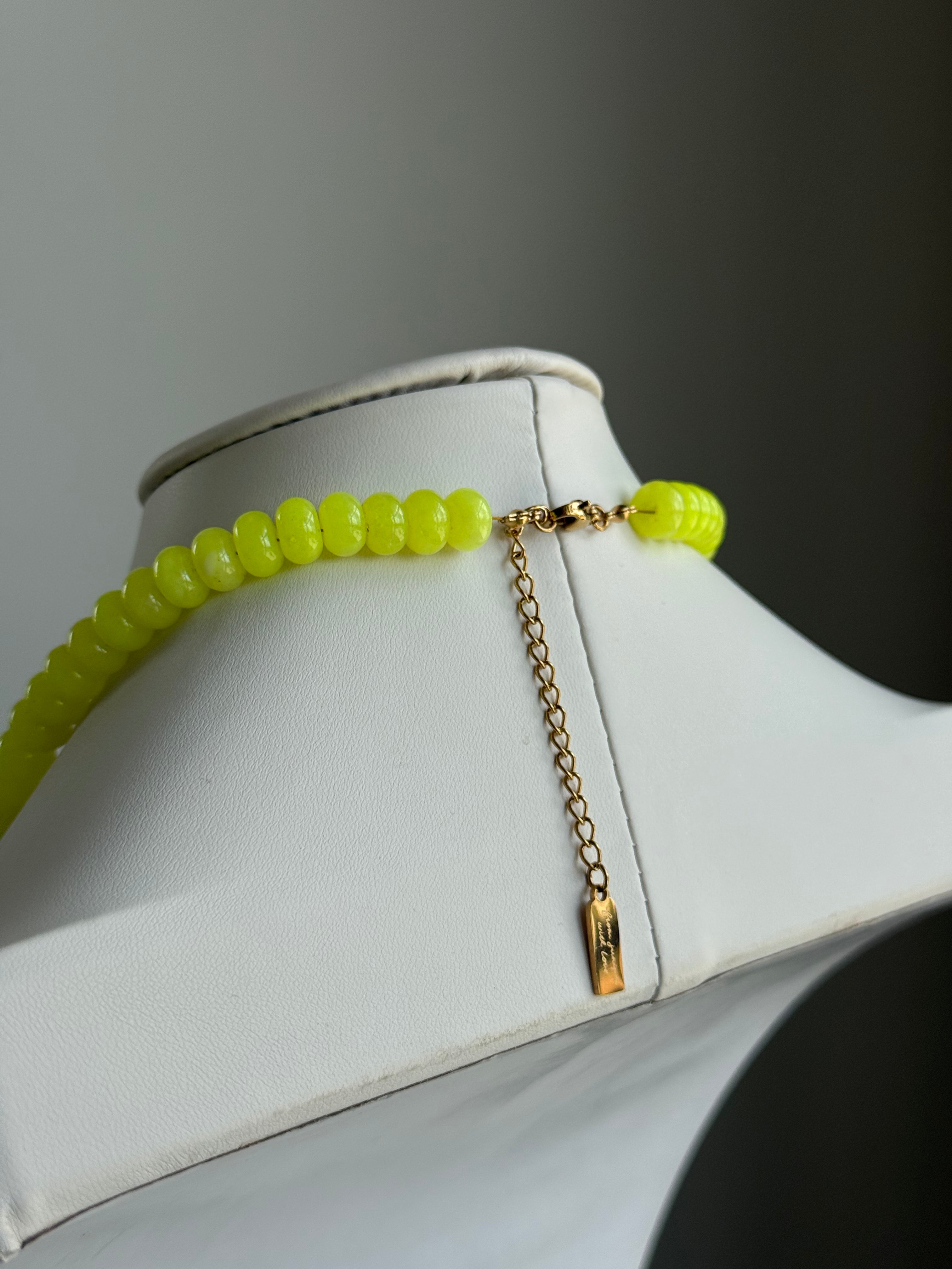 Keepsake Strand Necklace Sunwashed by From Juniper With Love, neon yellow beads on gold chain