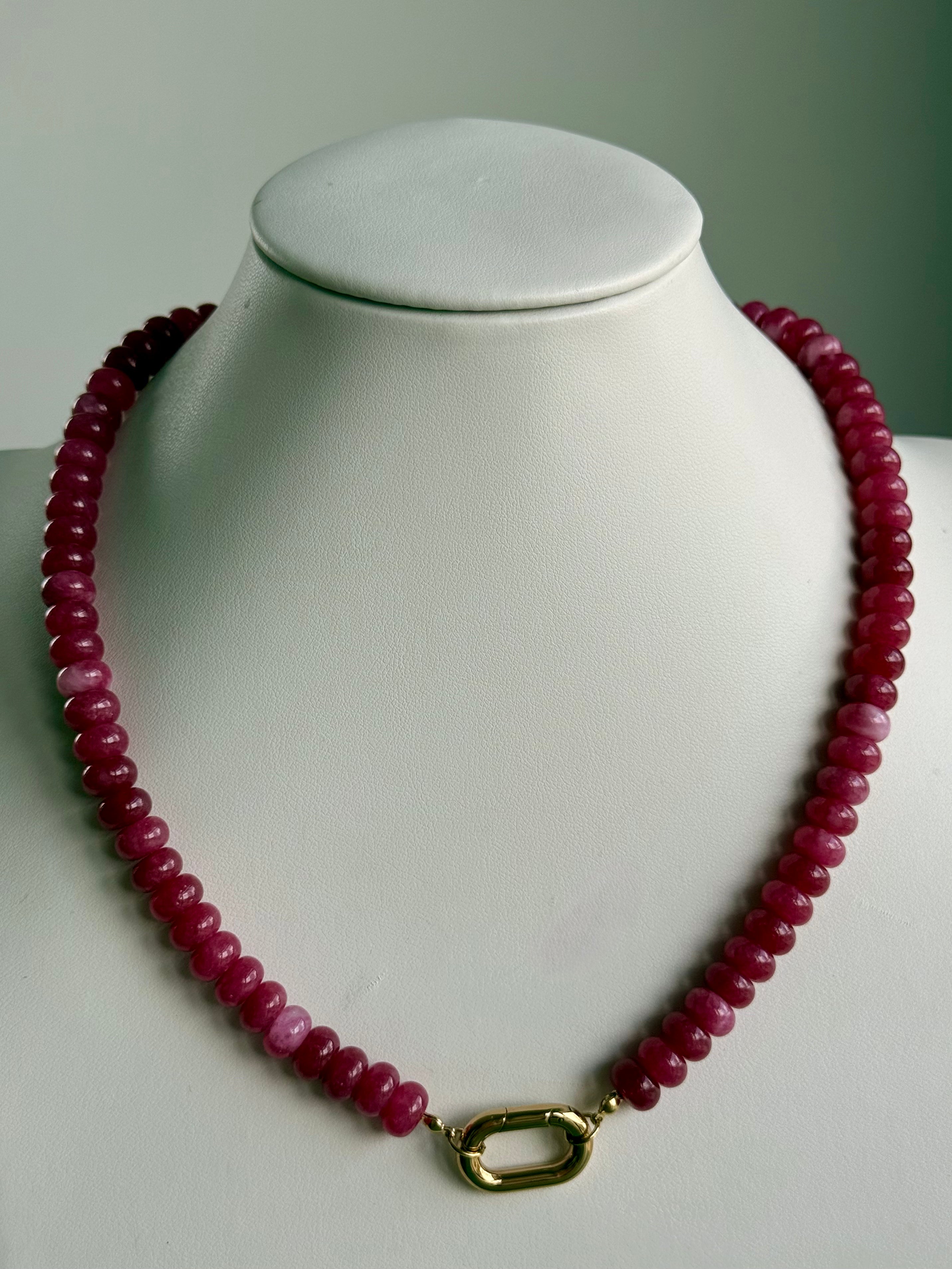 Keepsake Strand Necklace Strawberry Kisses by From Juniper With Love, pink bead strand with gold-tone clasp