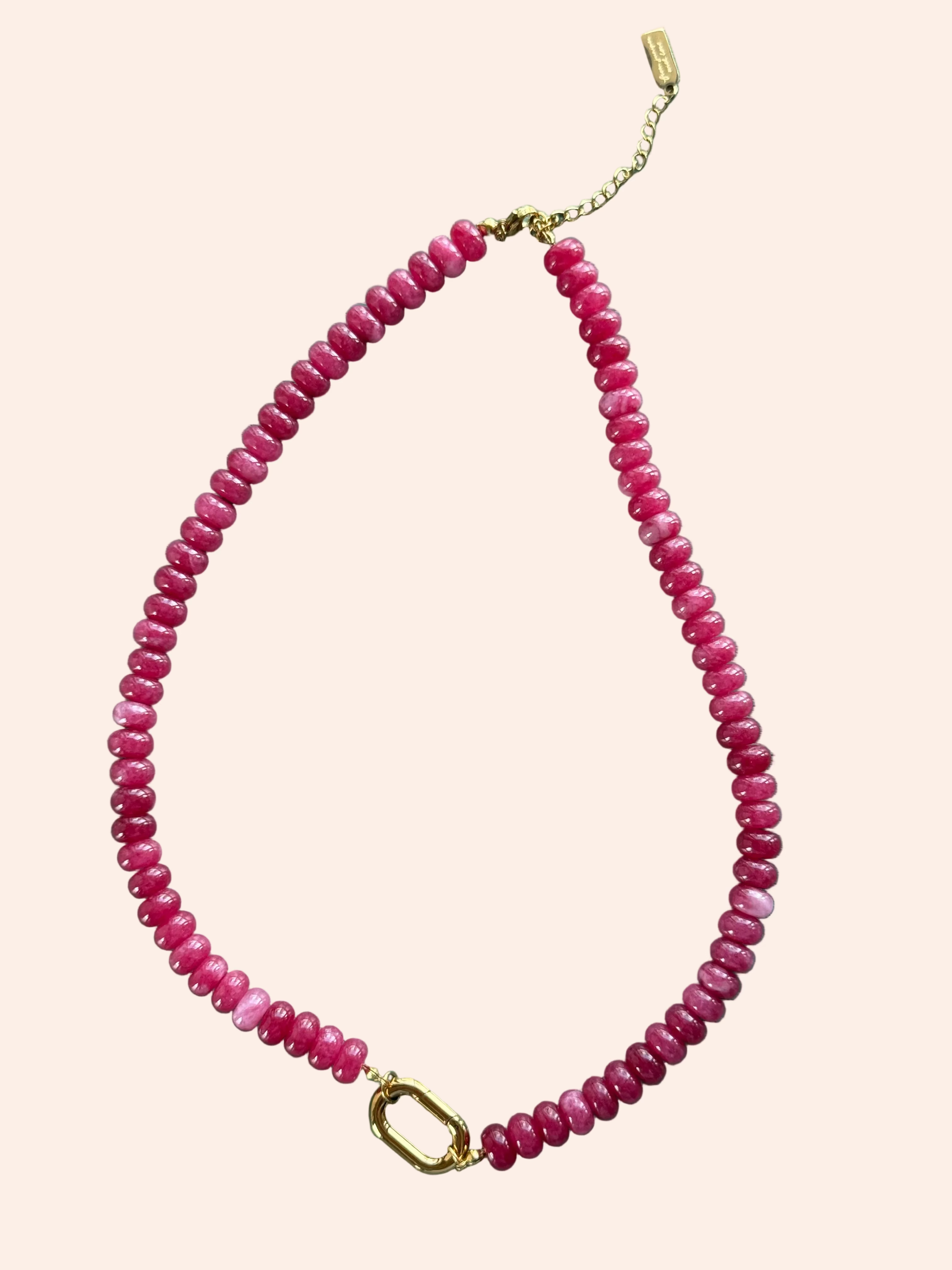 Keepsake Strand Necklace Strawberry Kisses, pink beaded strand with gold clasp by From Juniper With Love