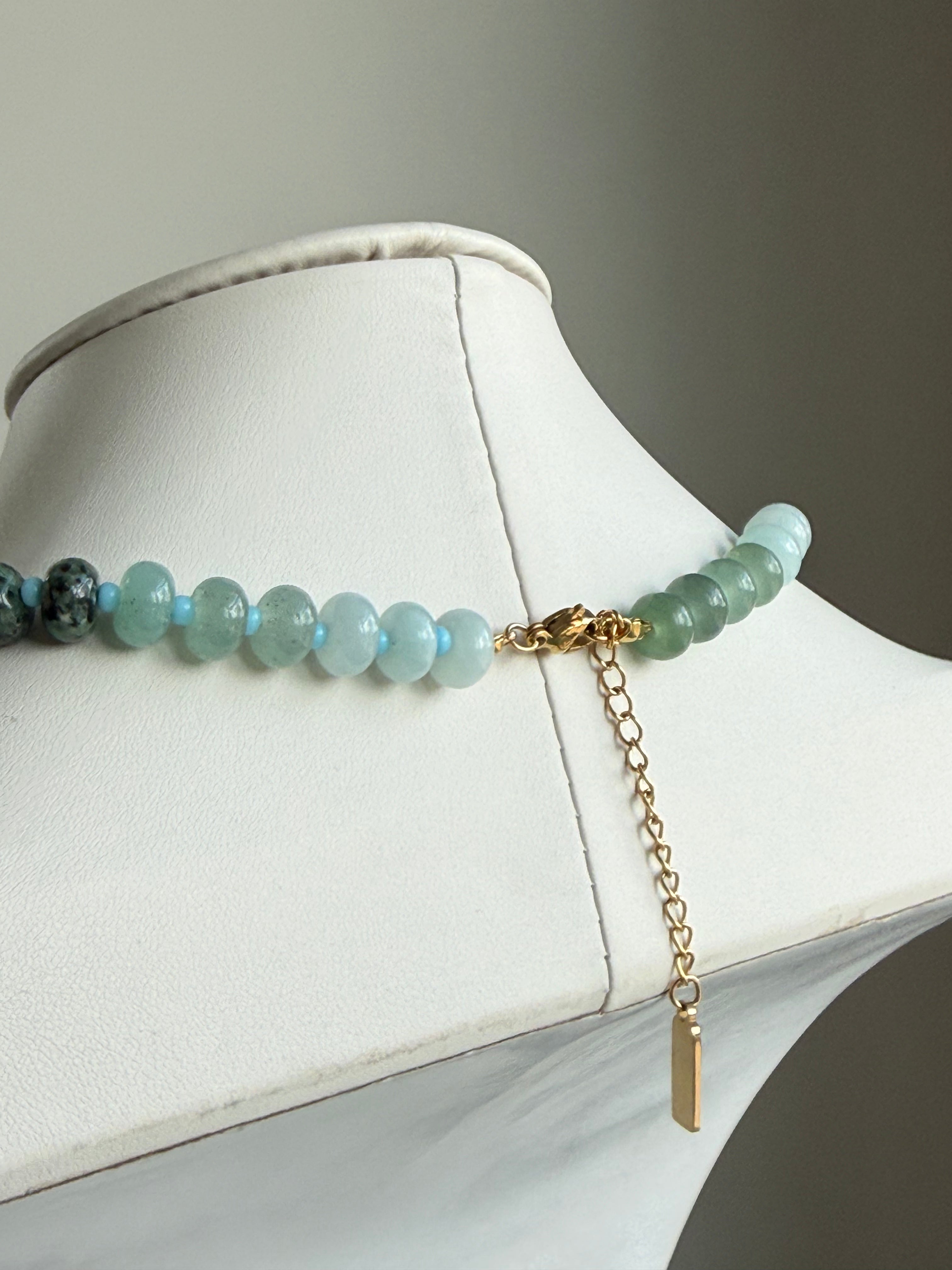 Keepsake Strand Necklace Laguna Tide with turquoise beads and gold extender chain