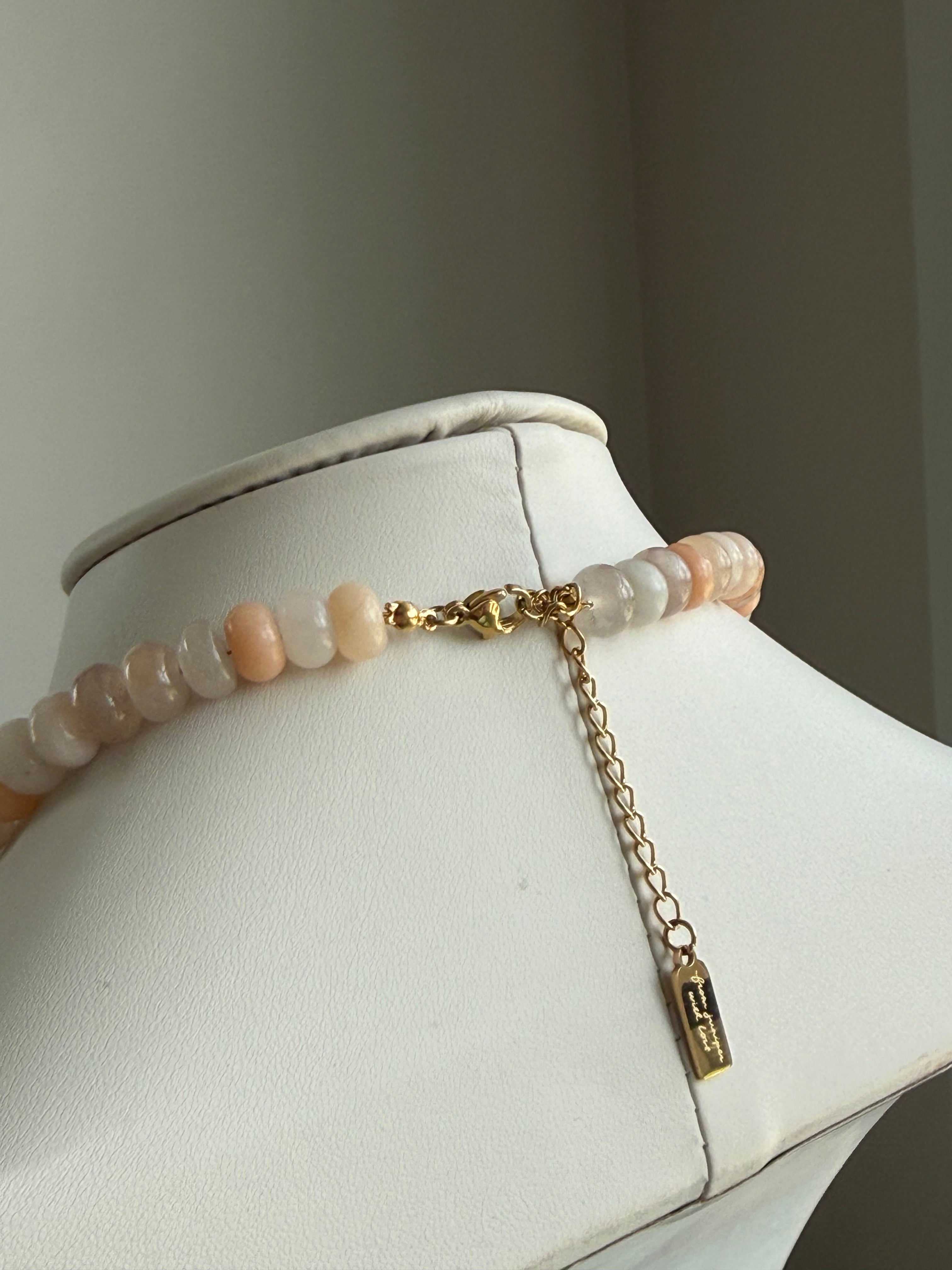 Keepsake Strand Necklace peach and pale pink beads with gold chain, From Juniper With Love.
