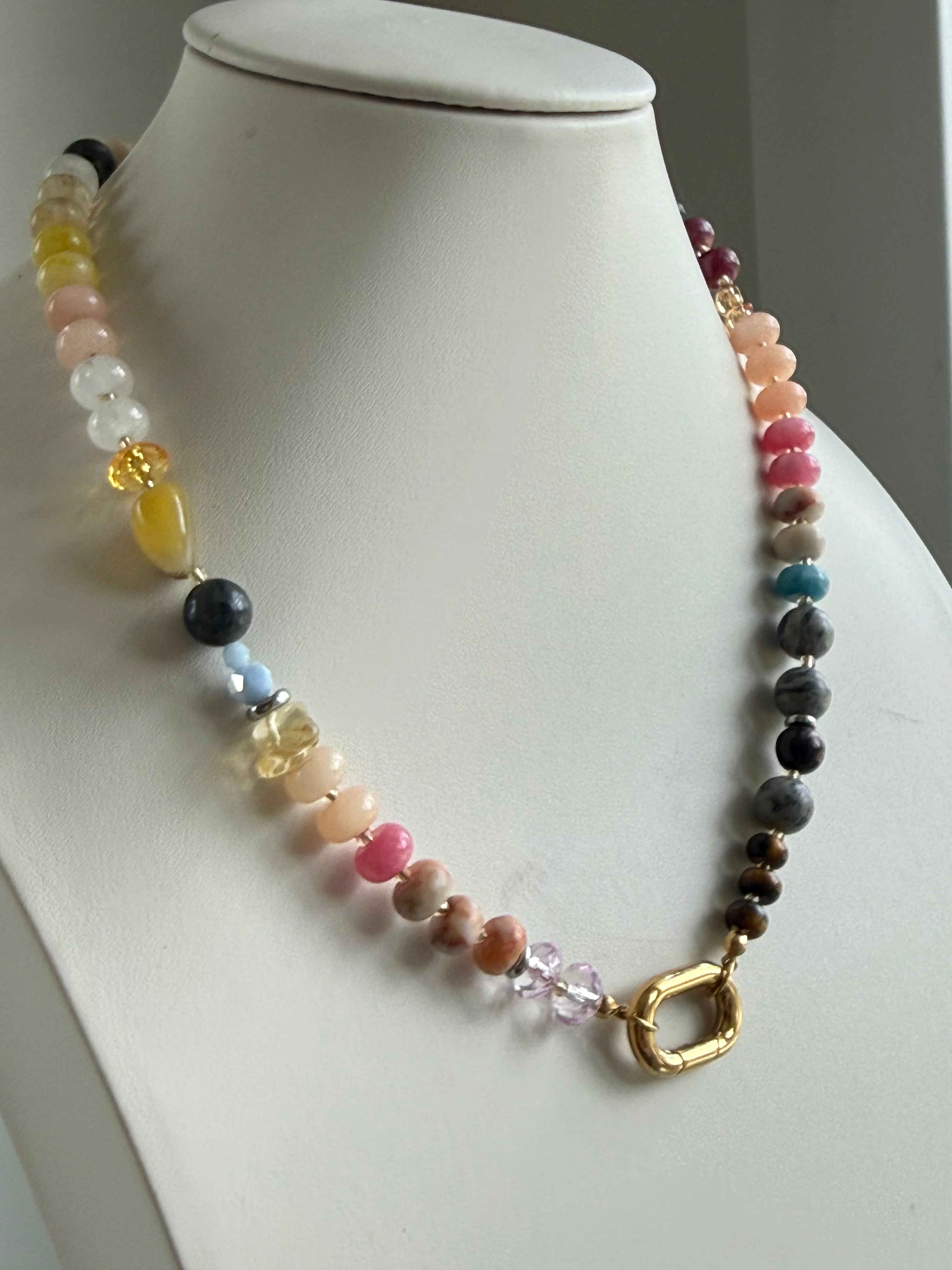 Keepsake Strand Necklace with pastel multicolor glass beads and a gold-tone toggle clasp
