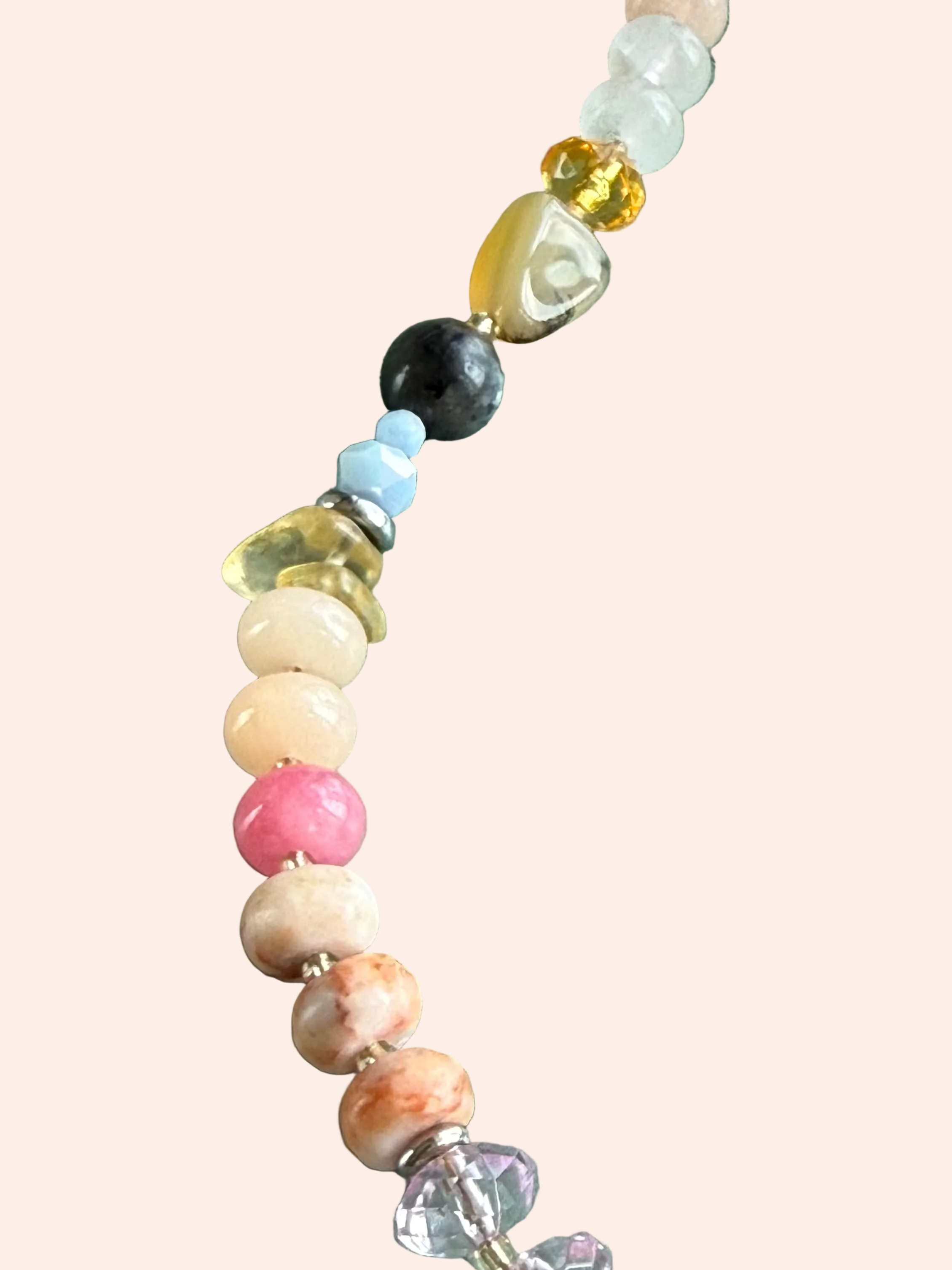 Keepsake Strand Necklace with pastel multicolored beads and faceted crystals