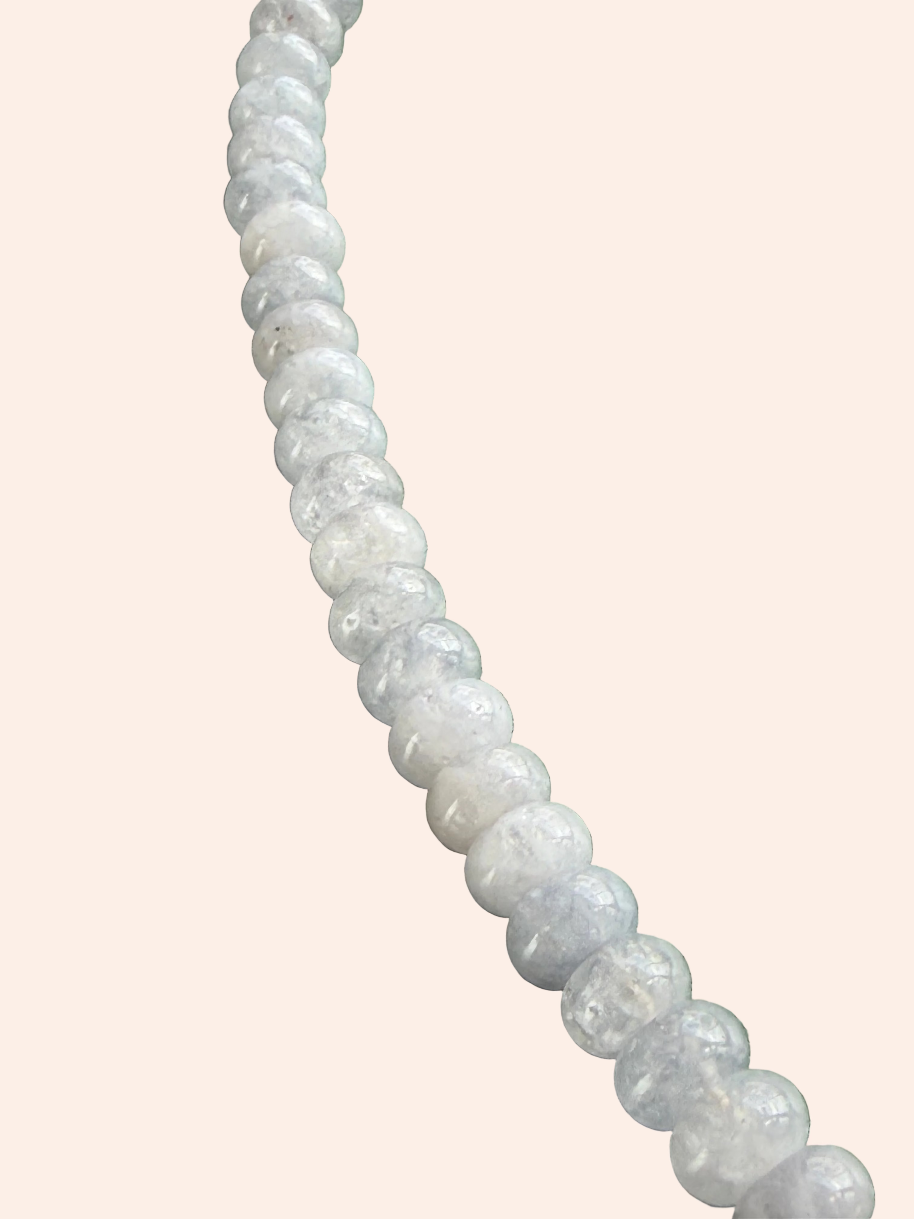 Keepsake Strand Necklace Daphne, pale blue-gray faceted beads on a single strand