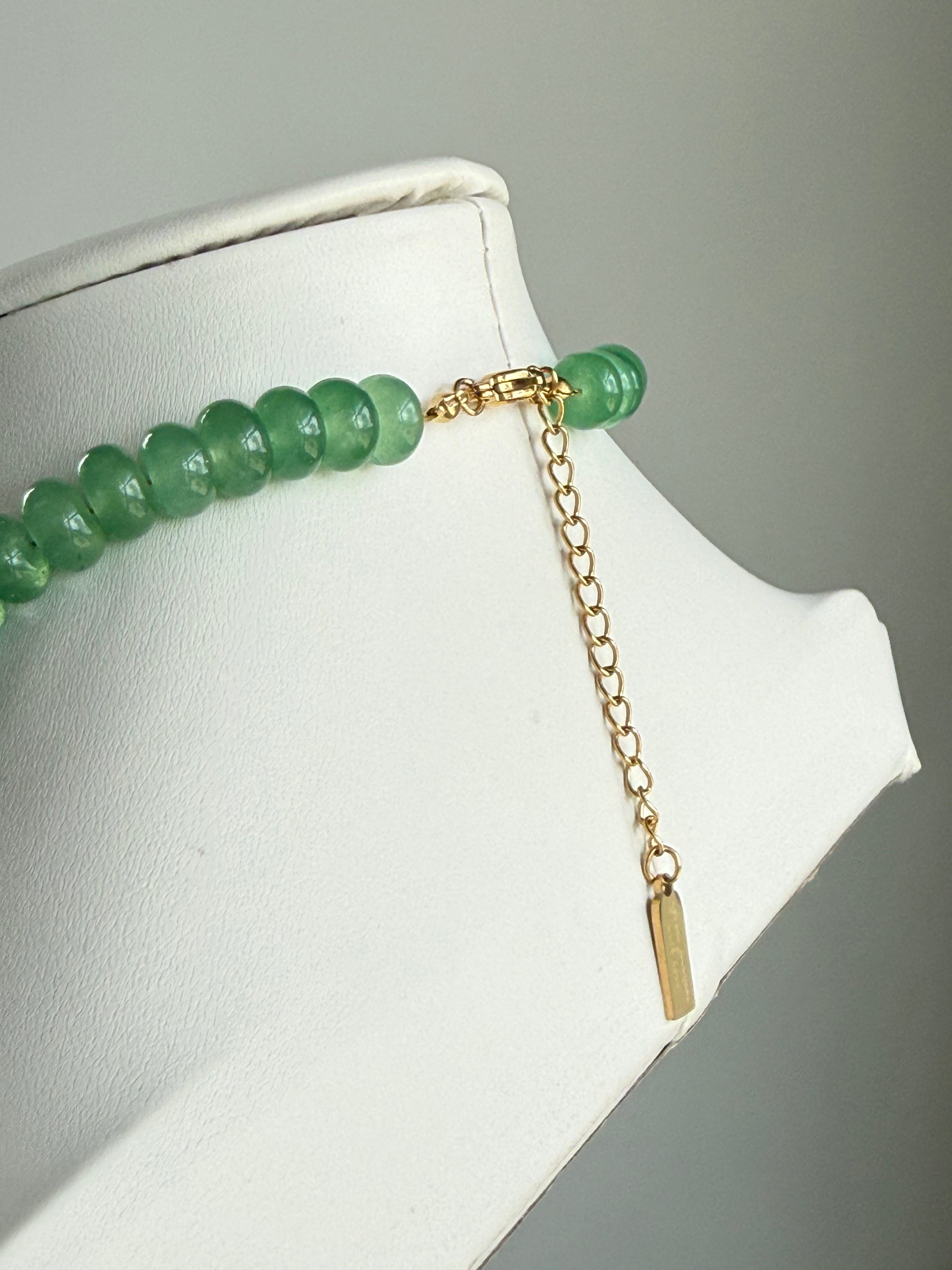 Keepsake Strand Necklace in green beads with gold chain and pendant, From Juniper With Love.