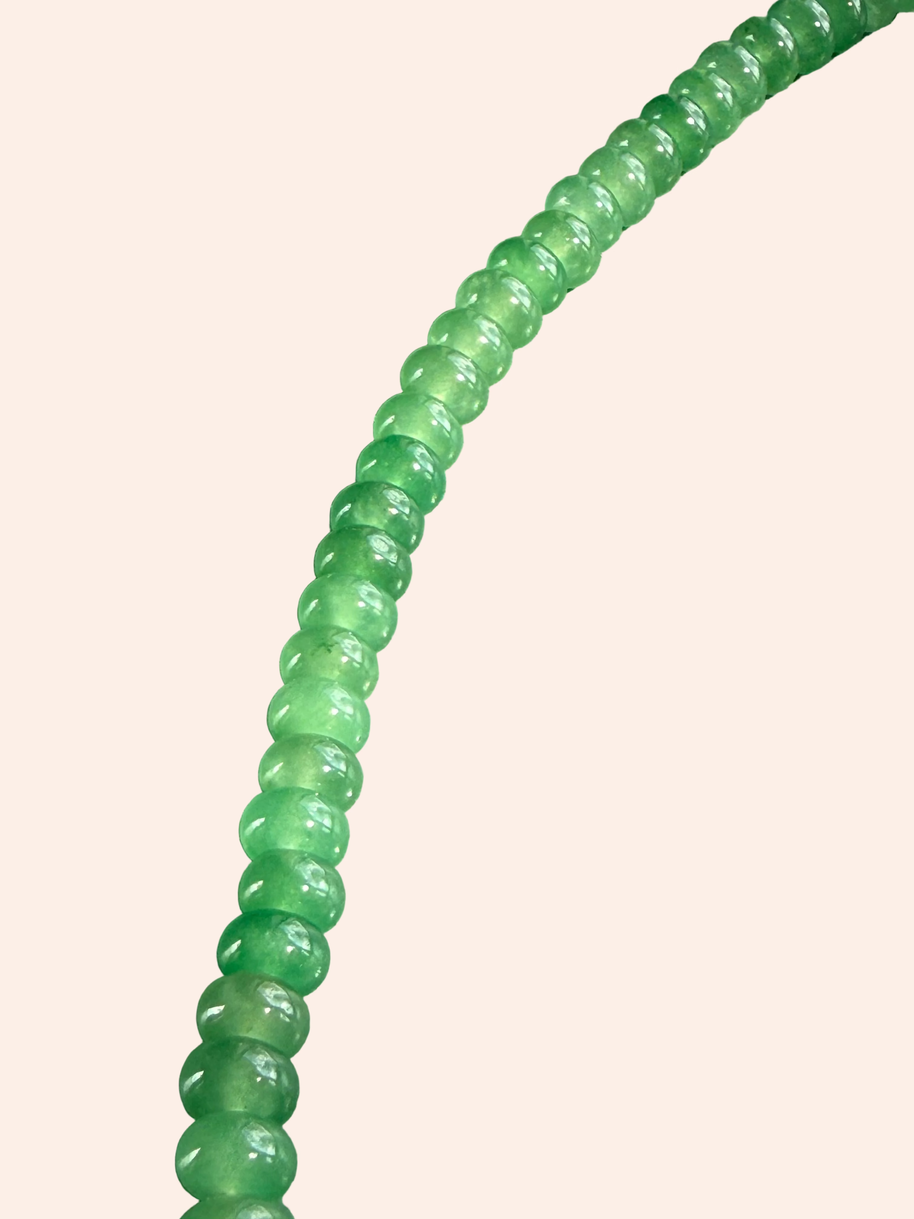 Keepsake Strand Necklace with green glass beads on a long strand